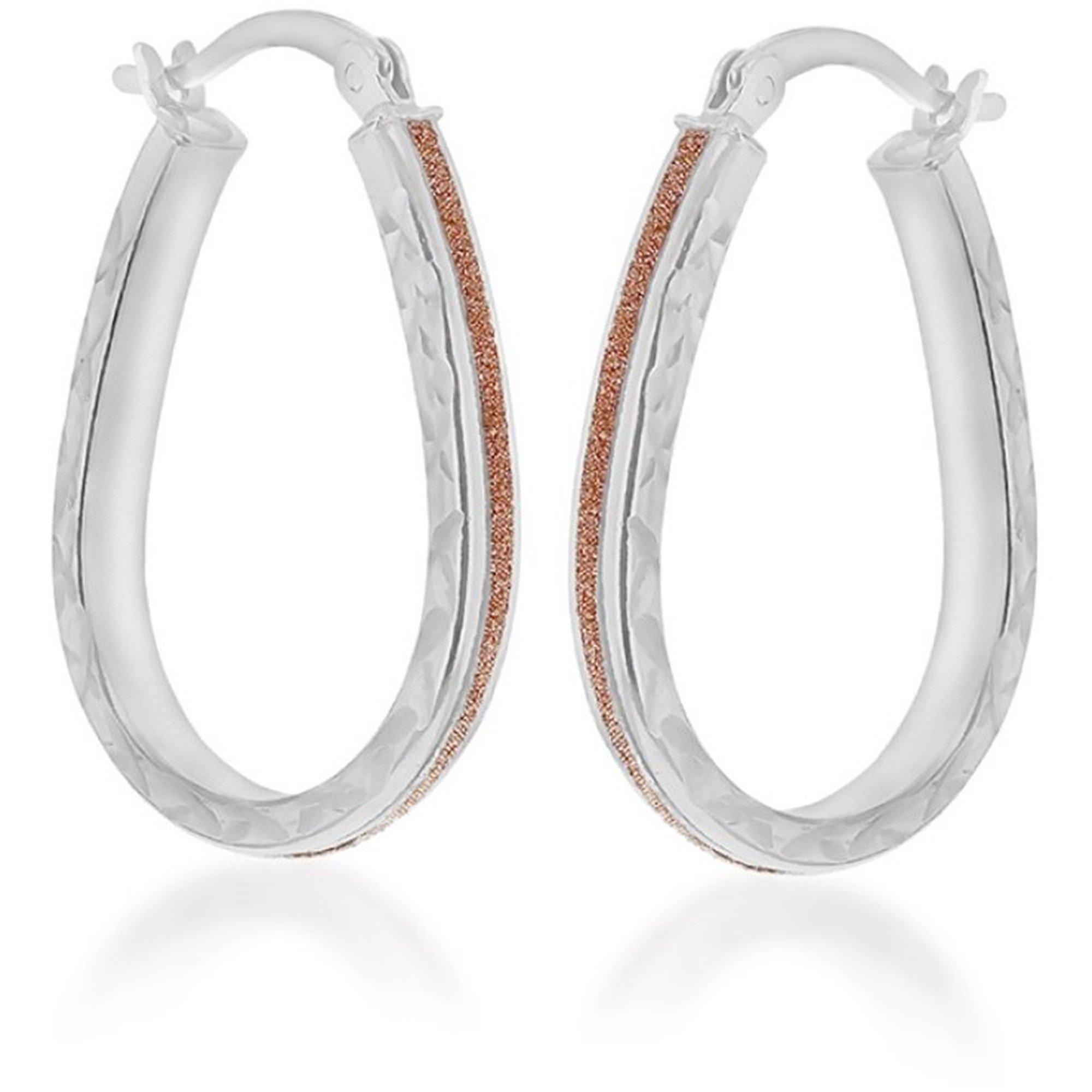 Silver - Be You - Sterling Silver Rose Stardust Oval Hoops - 1
