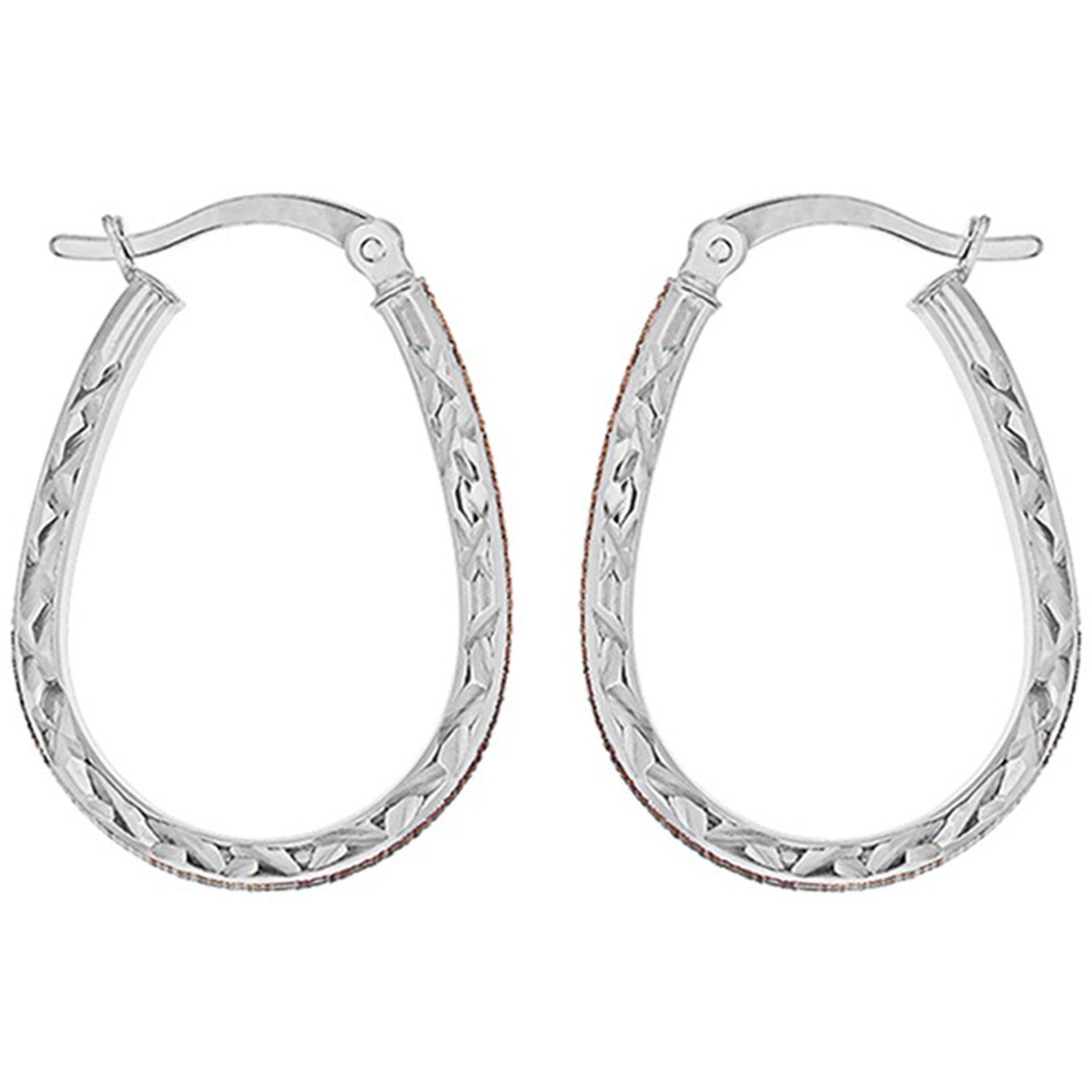 Silver - Be You - Sterling Silver Rose Stardust Oval Hoops - 3