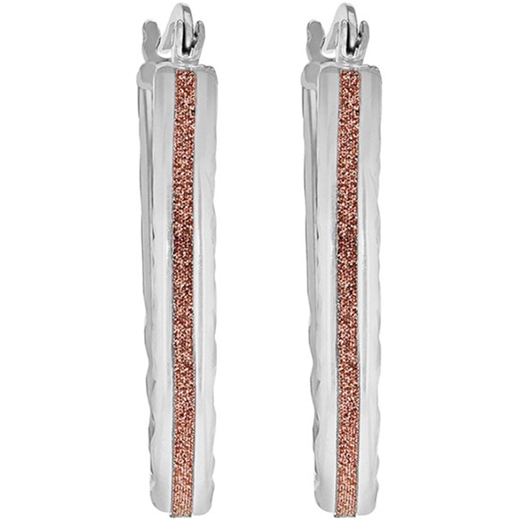 Silver - Be You - Sterling Silver Rose Stardust Oval Hoops - 4