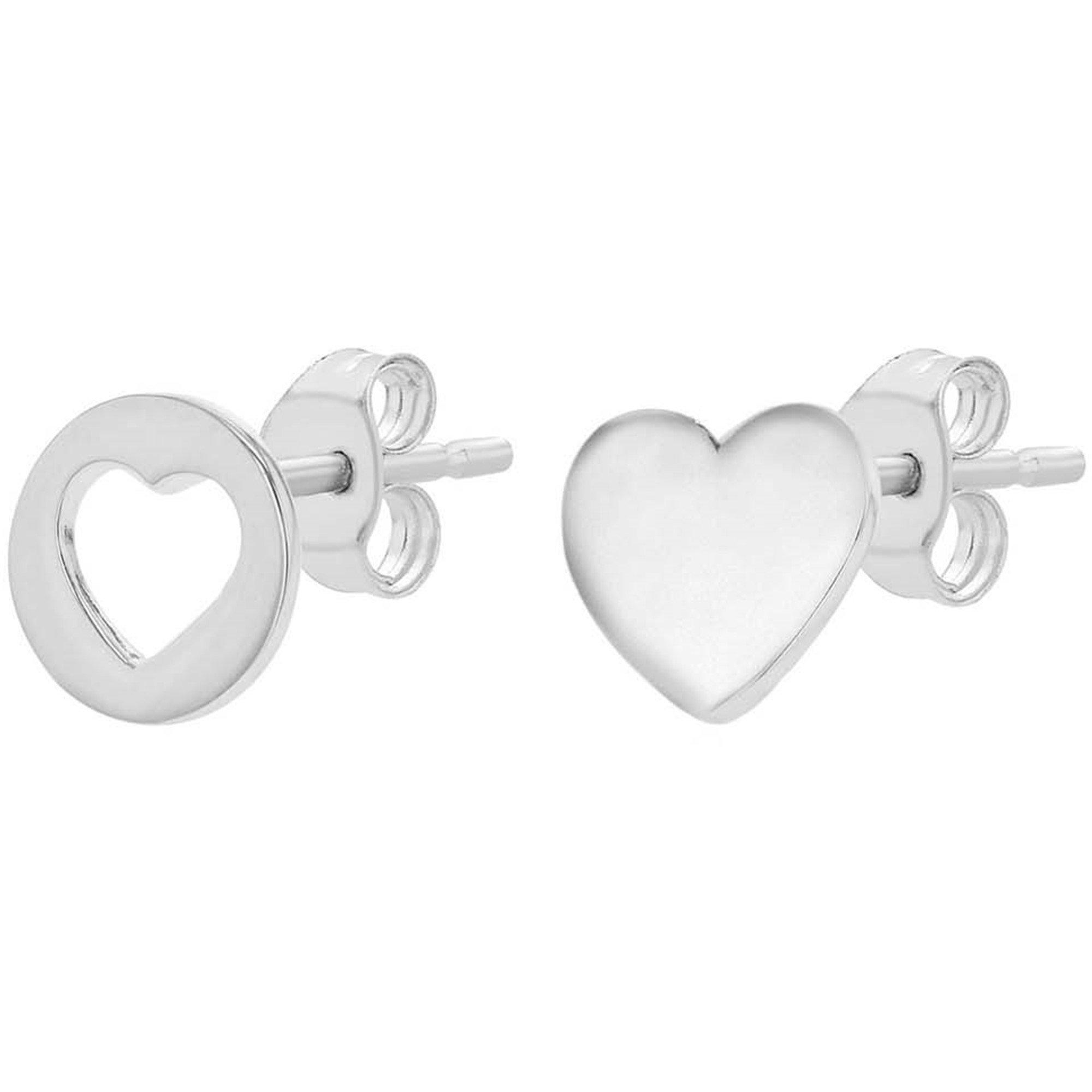 Silver - Be You - Sterling Silver Heart & Cut-Out Heart Studs - 2