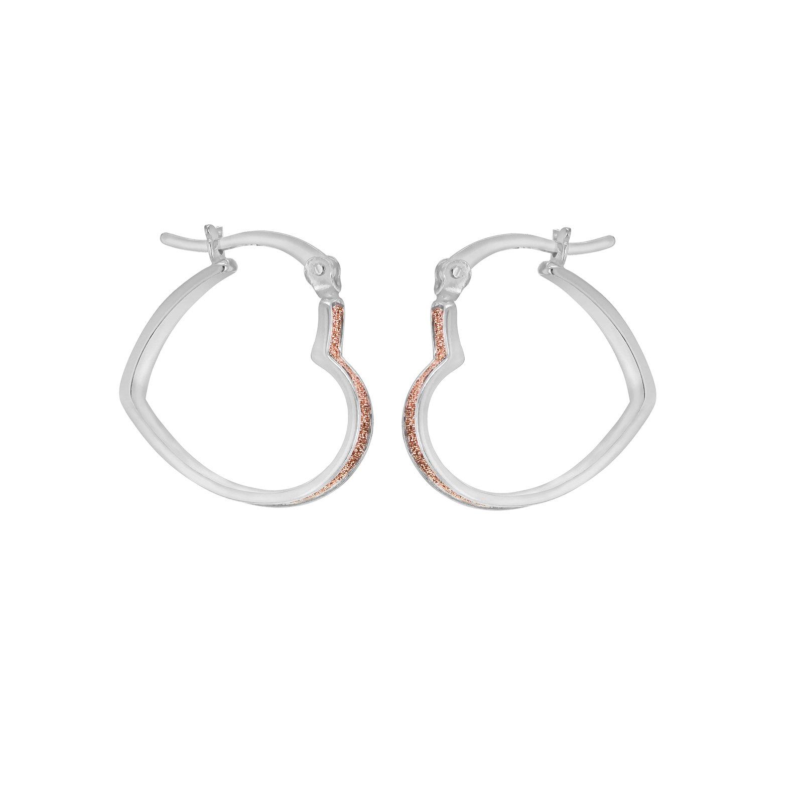 Silver - Be You - Sterling Silver Rose Stardust Heart Hoops - 5