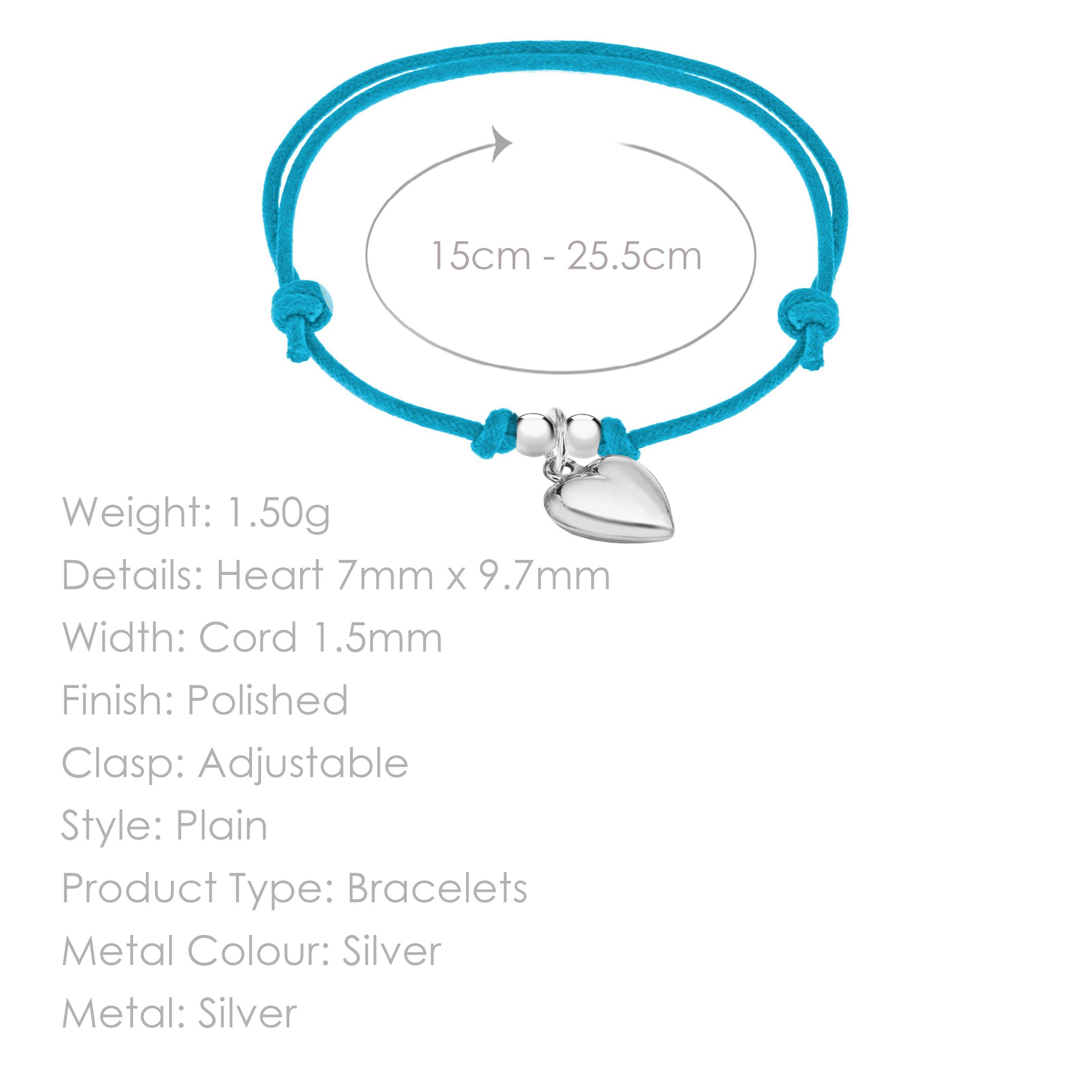 Blue - Be You - Sterling Silver Blue Cord Heart Charm Bracelet - 3