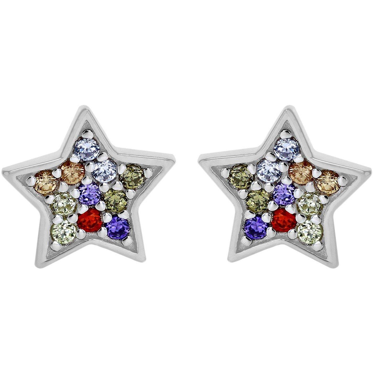 Silver - Be You - Sterling Silver Multi-Coloured CZ Star Studs - 1