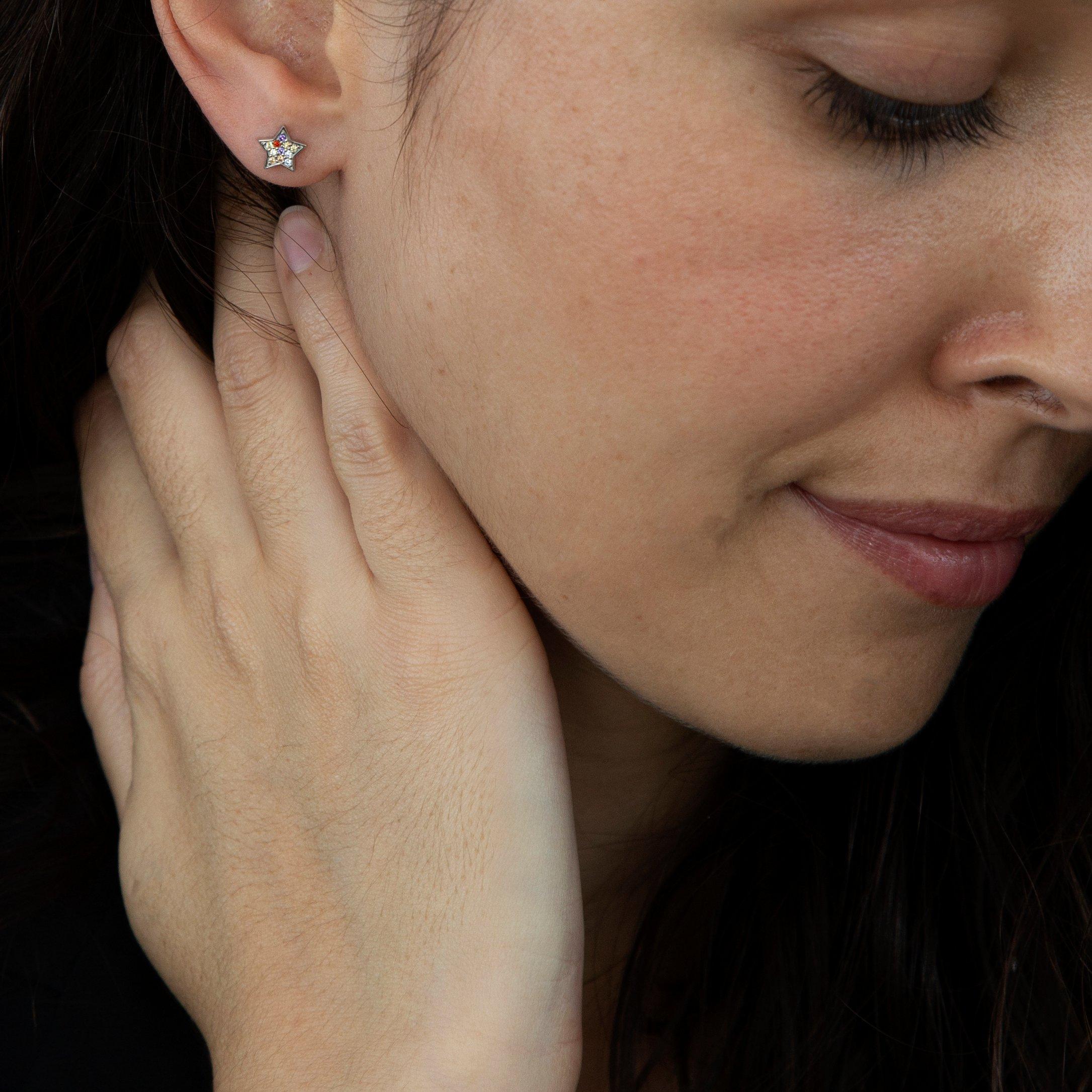 Silver - Be You - Sterling Silver Multi-Coloured CZ Star Studs - 2