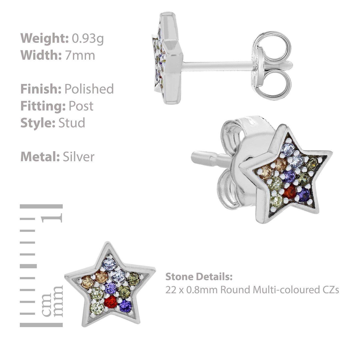 Silver - Be You - Sterling Silver Multi-Coloured CZ Star Studs - 4