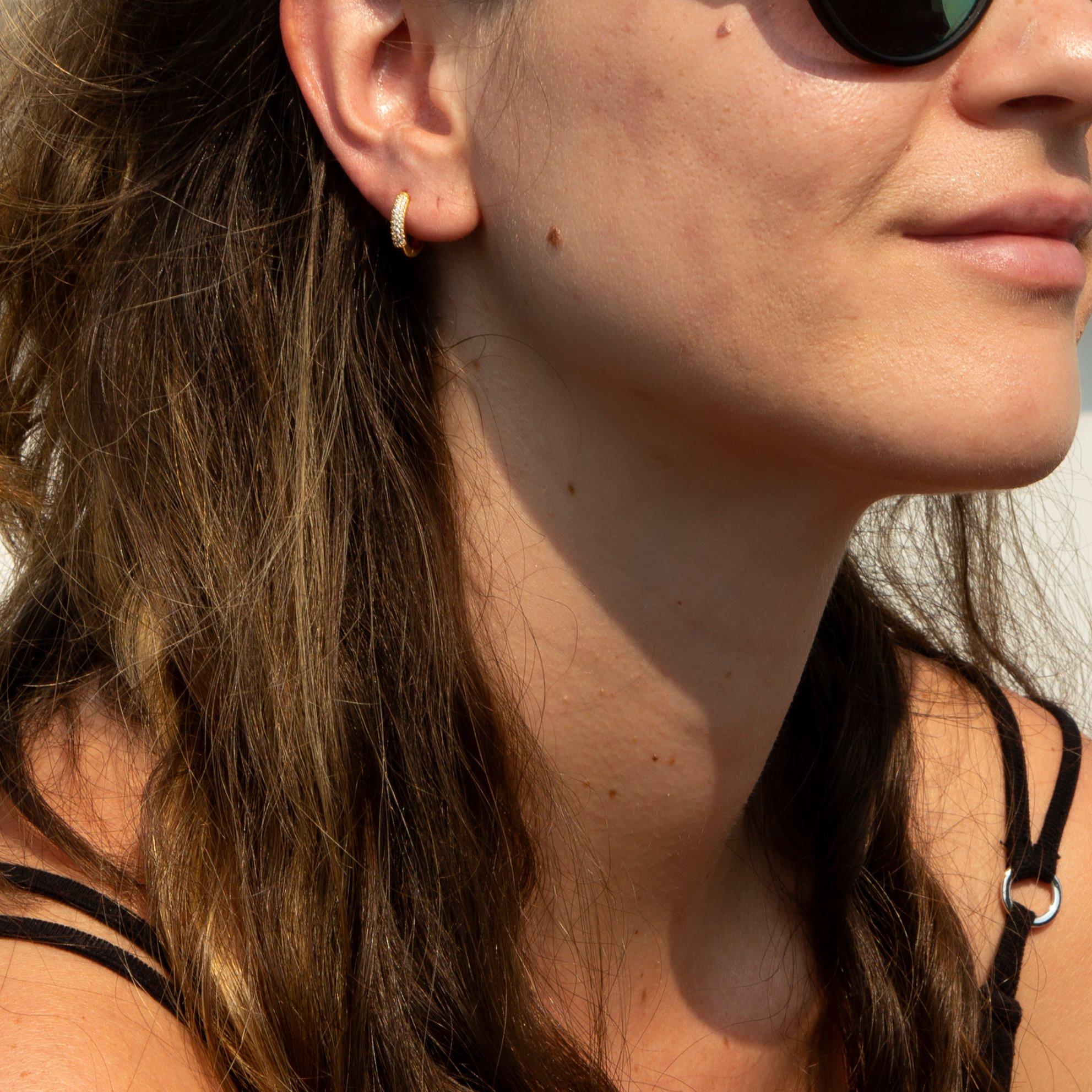 Silver - Be You - Sterling Silver Gold Plated CZ Band Hoops - 2