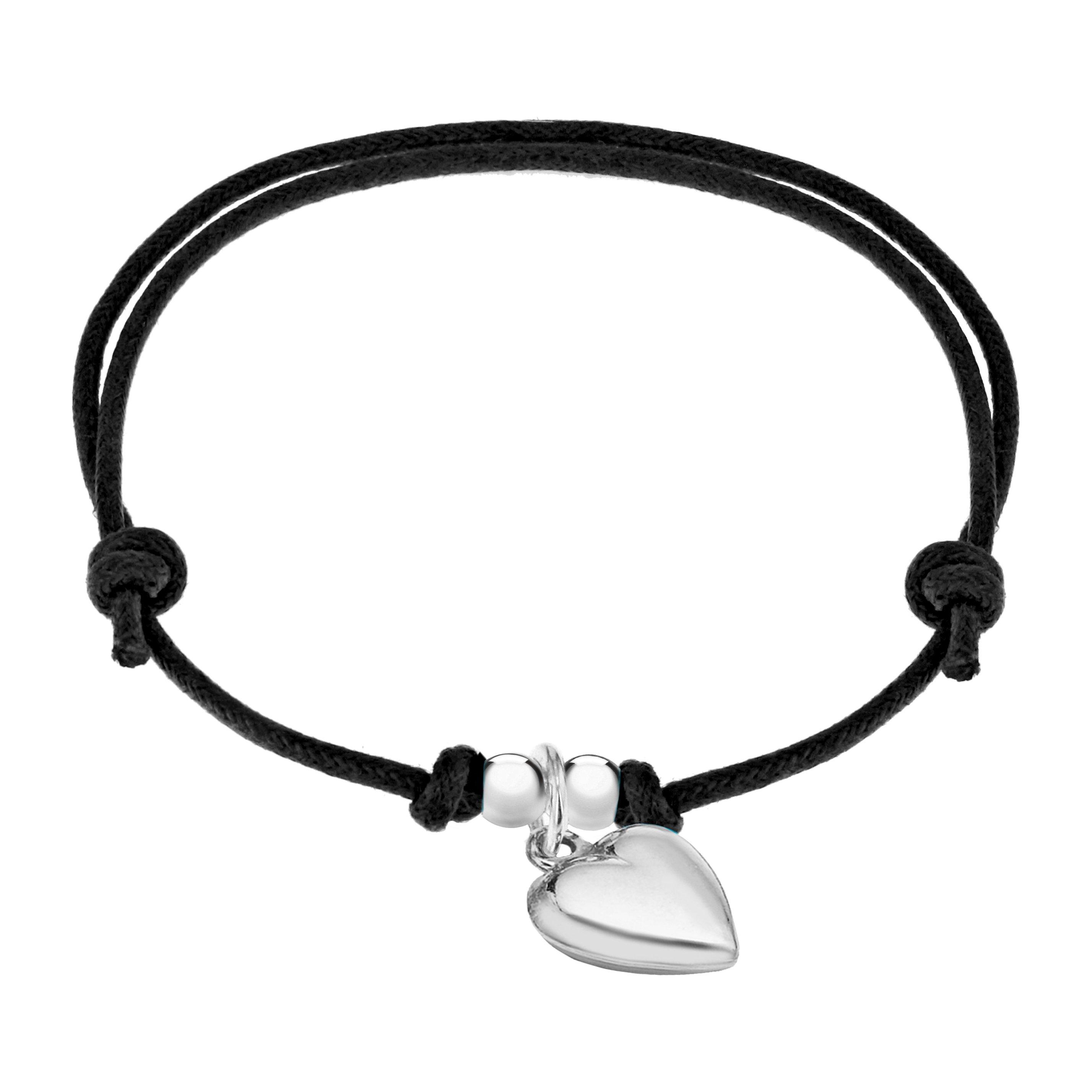 Black - Be You - Sterling Silver Black Cord Heart Charm Bracelet - 1