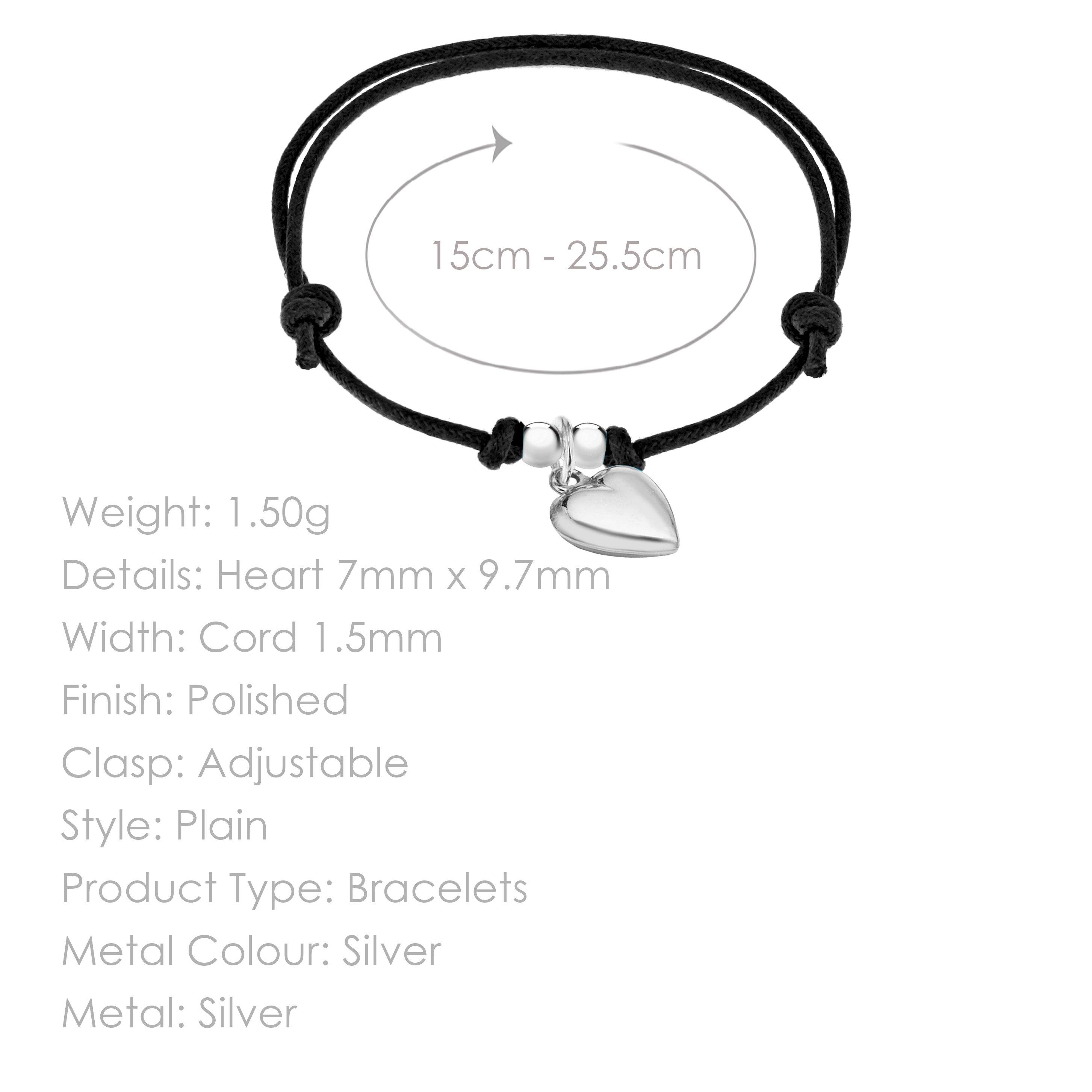 Black - Be You - Sterling Silver Black Cord Heart Charm Bracelet - 3
