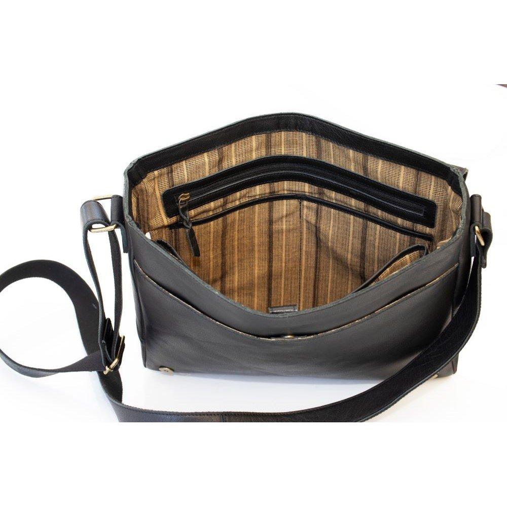 Black - PRIMEHIDE Leather - Rica Large Black Leather Messenger Bag - 3