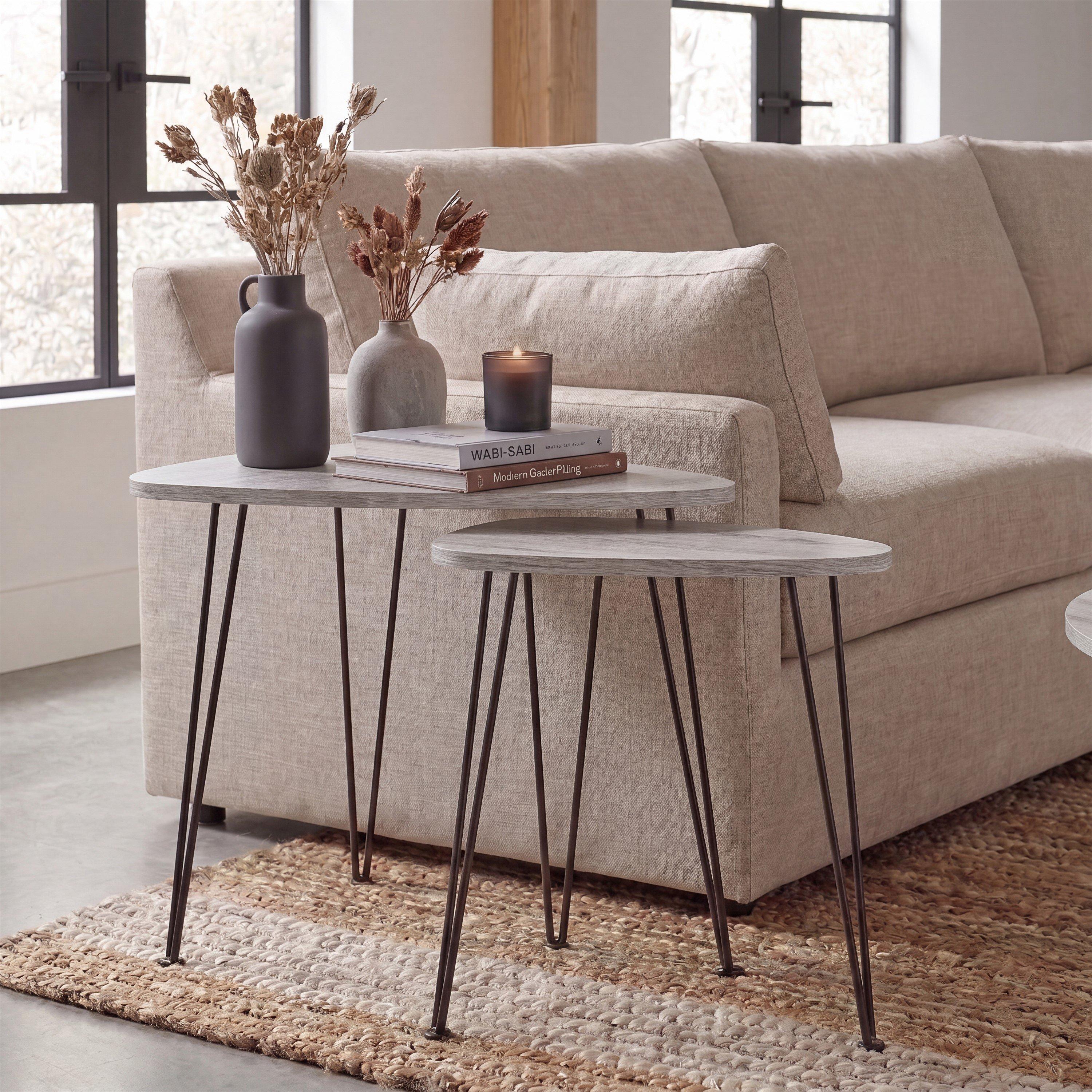 Grey - Lassic - Vida Designs Brooklyn Nest of 2 Oval Tables - 1