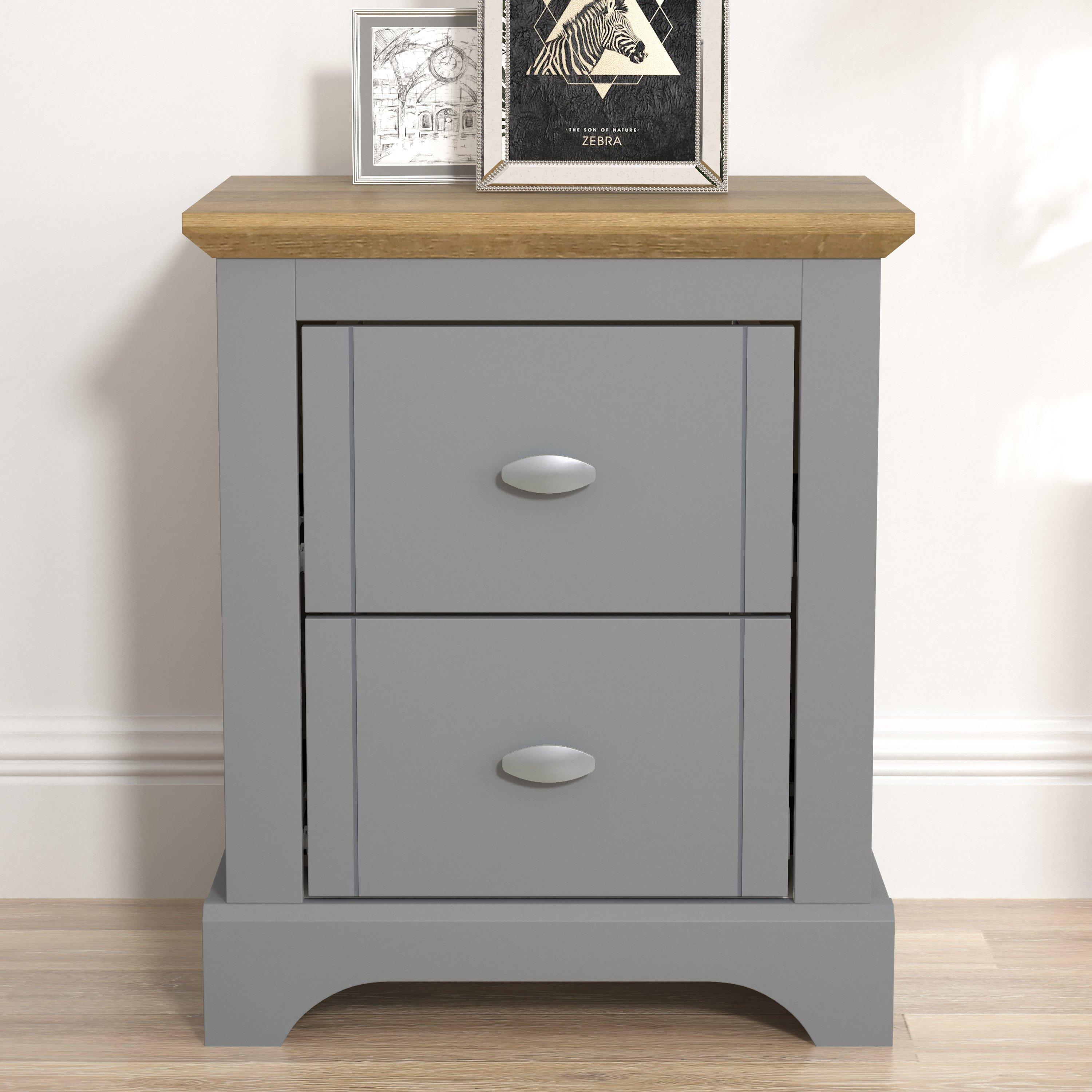 Grey - Homelife - Tetbury 2 Drawer Bedside Table - 1