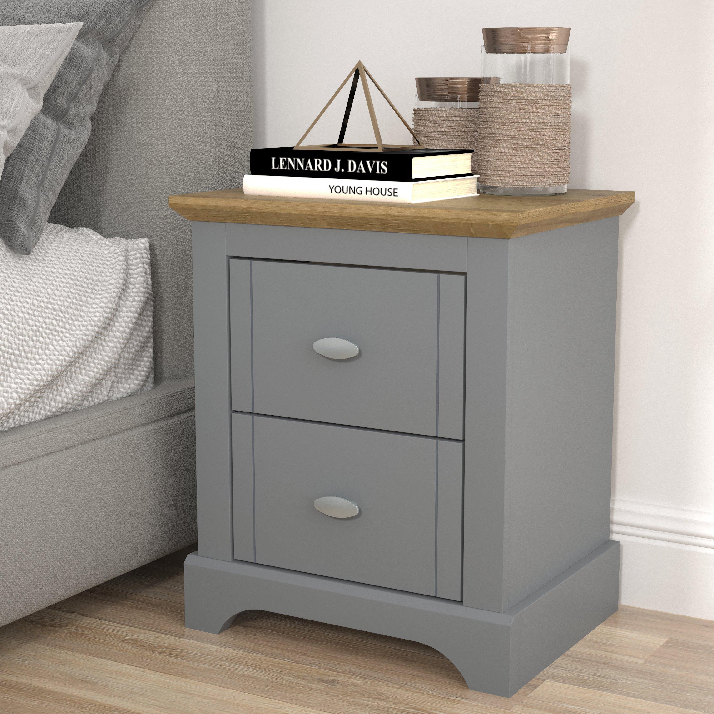 Grey - Homelife - Tetbury 2 Drawer Bedside Table - 2