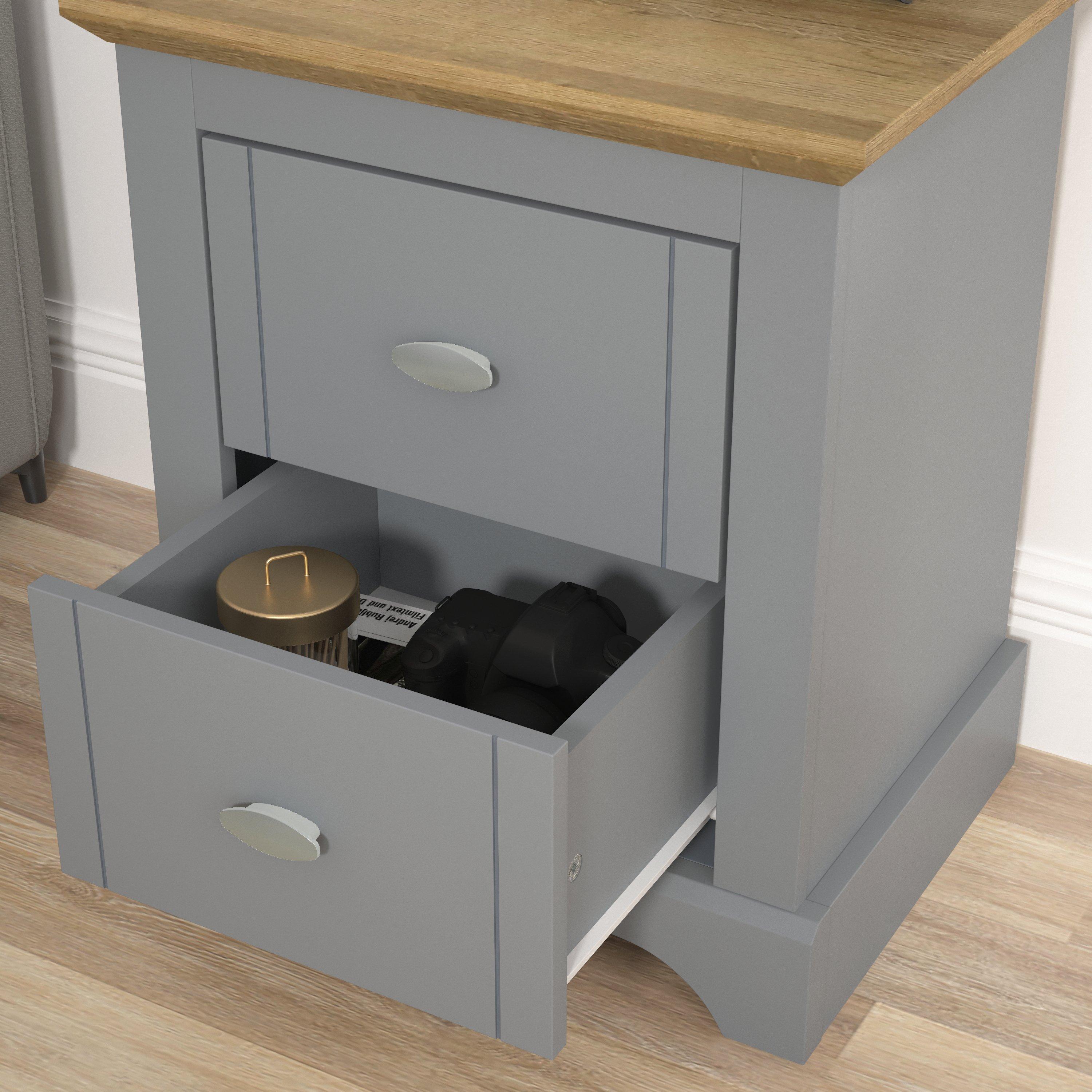 Grey - Homelife - Tetbury 2 Drawer Bedside Table - 3