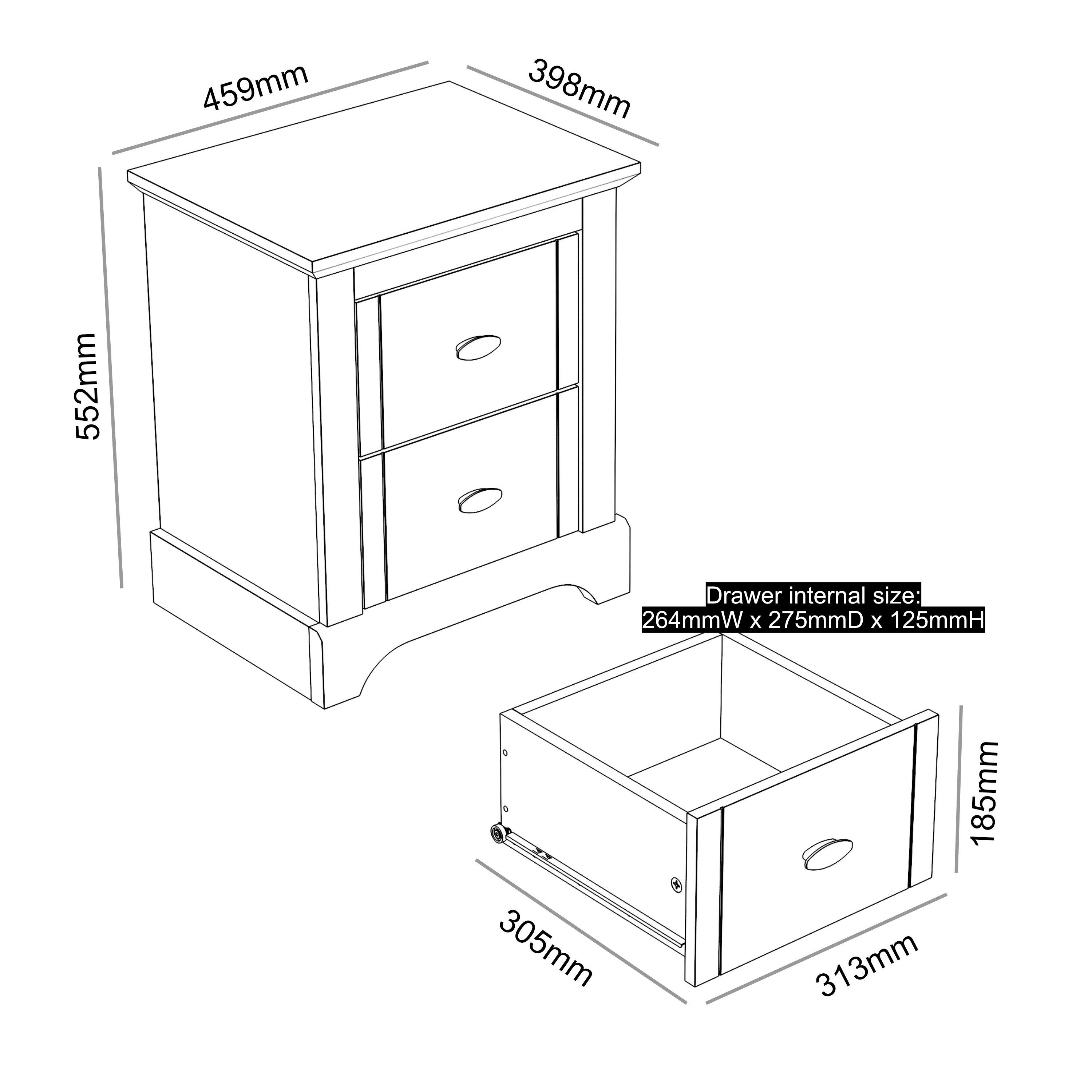 Grey - Homelife - Tetbury 2 Drawer Bedside Table - 7