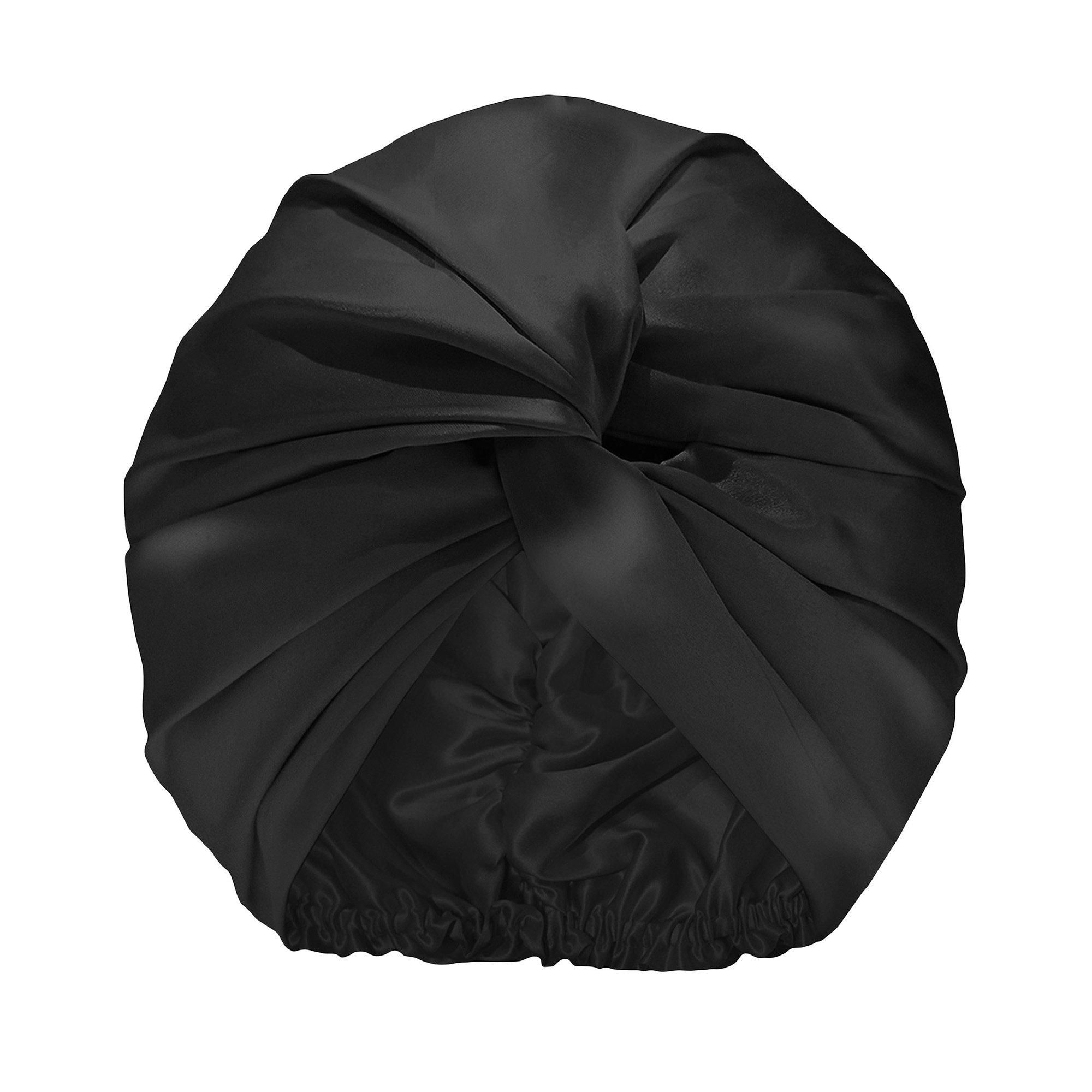 Black - Slip - slip pure silk turban - 1