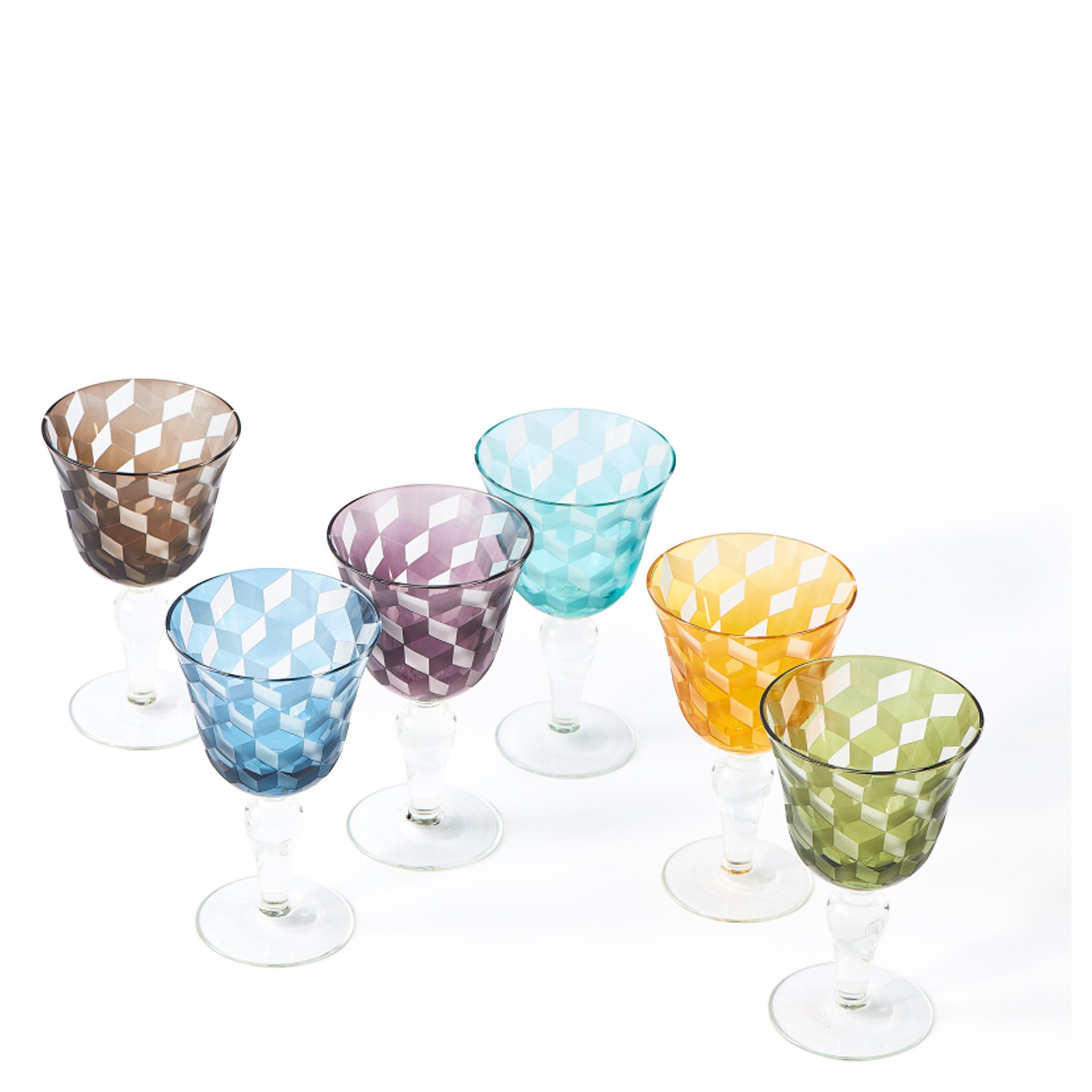 Multicoloured - Pols Potten - PolsPotten Blocks Wine Glasses - Multicoloured - Set of 6 - 1