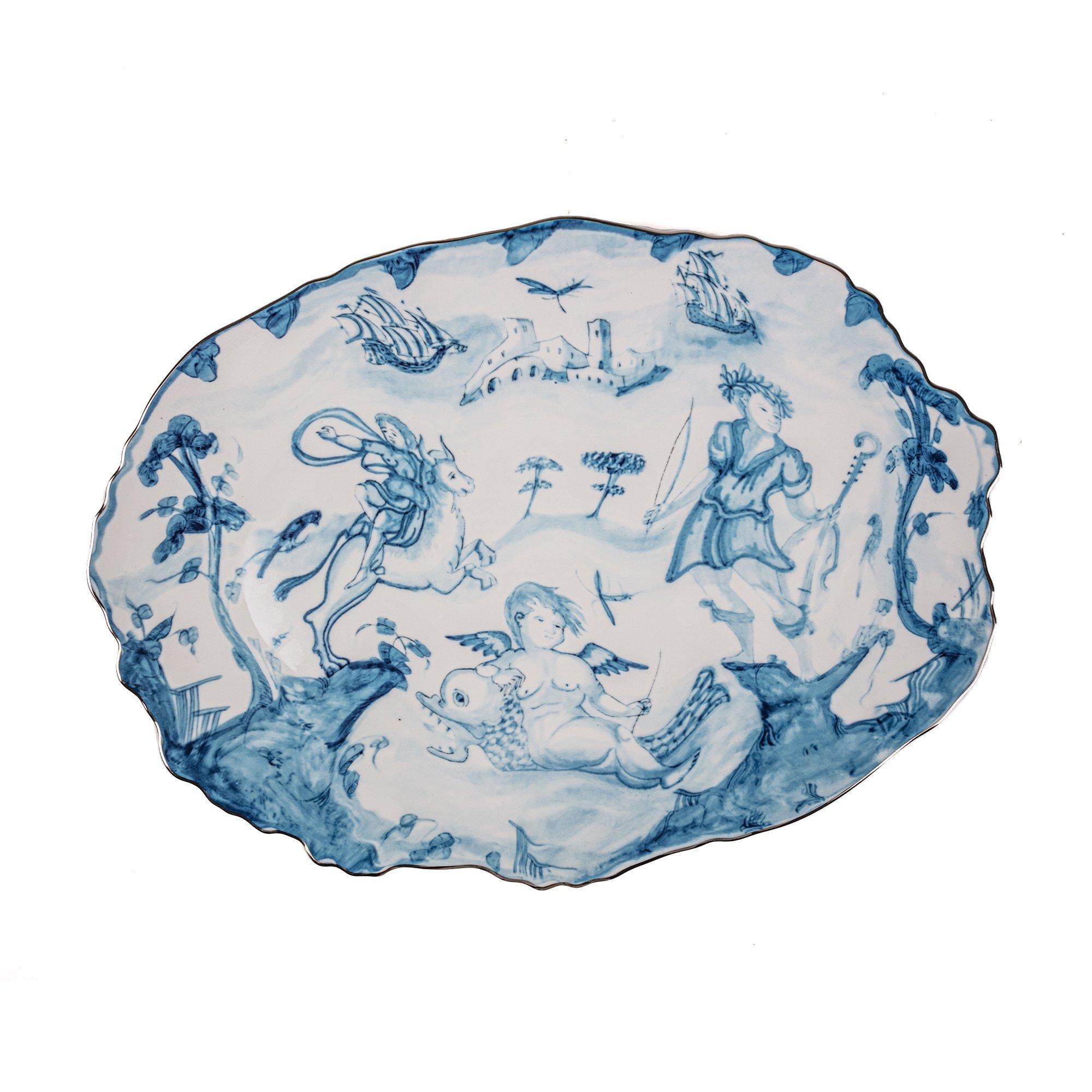 Seletti  Classics On Acid Distorted Porcelain Tray - Blue/ White