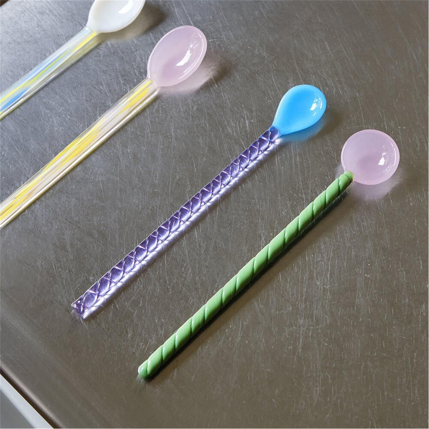 Multicoloured - HAY - Twisted Glass Spoons - Set Of 2 - Turquoise/Light Pink - 2