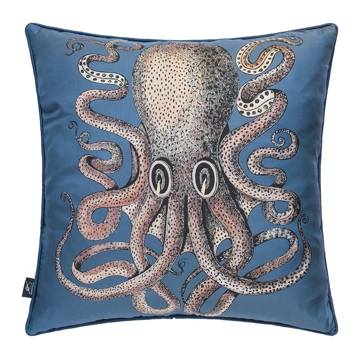 Blue - Fornasetti - Polipo Octopus Silk Reversible Cushion - 45x45cm - 1