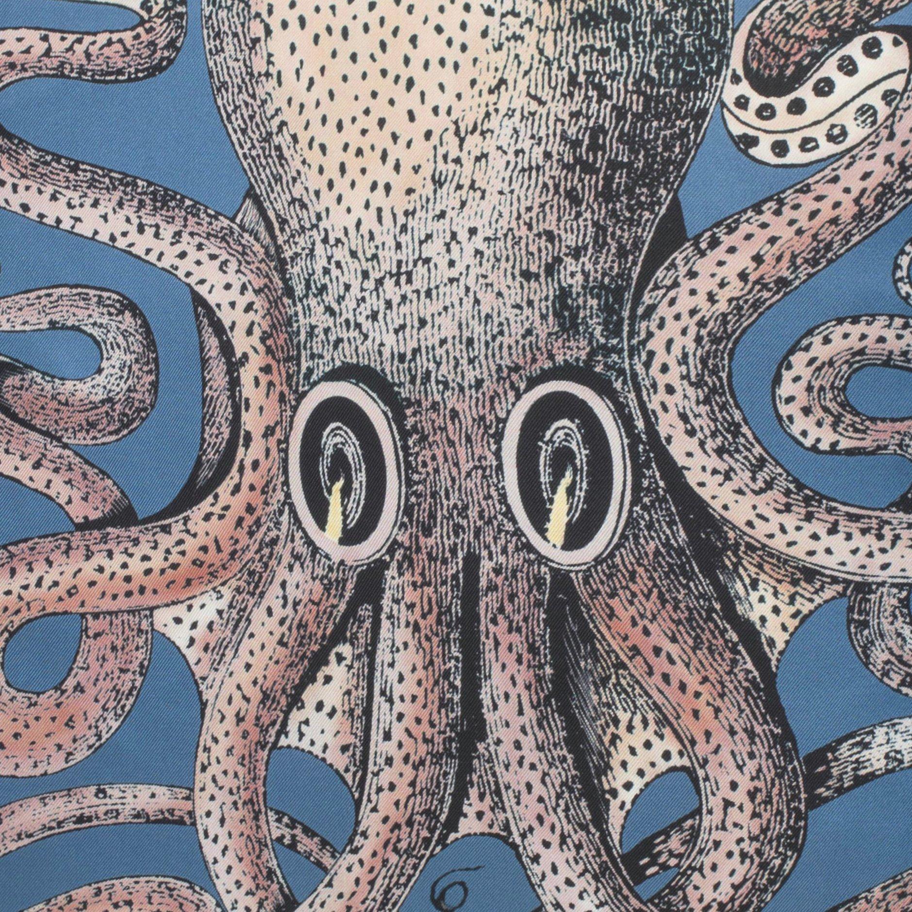 Blue - Fornasetti - Polipo Octopus Silk Reversible Cushion - 45x45cm - 5