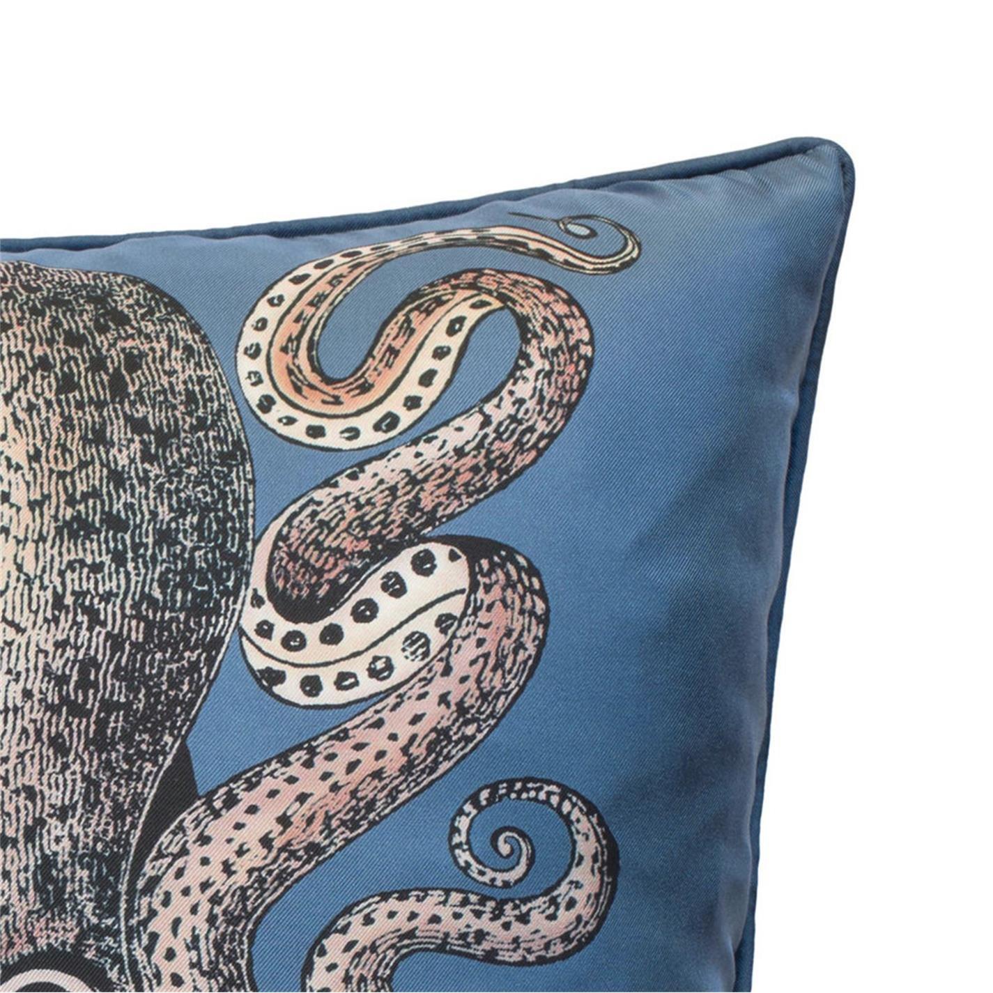 Blue - Fornasetti - Polipo Octopus Silk Reversible Cushion - 45x45cm - 6