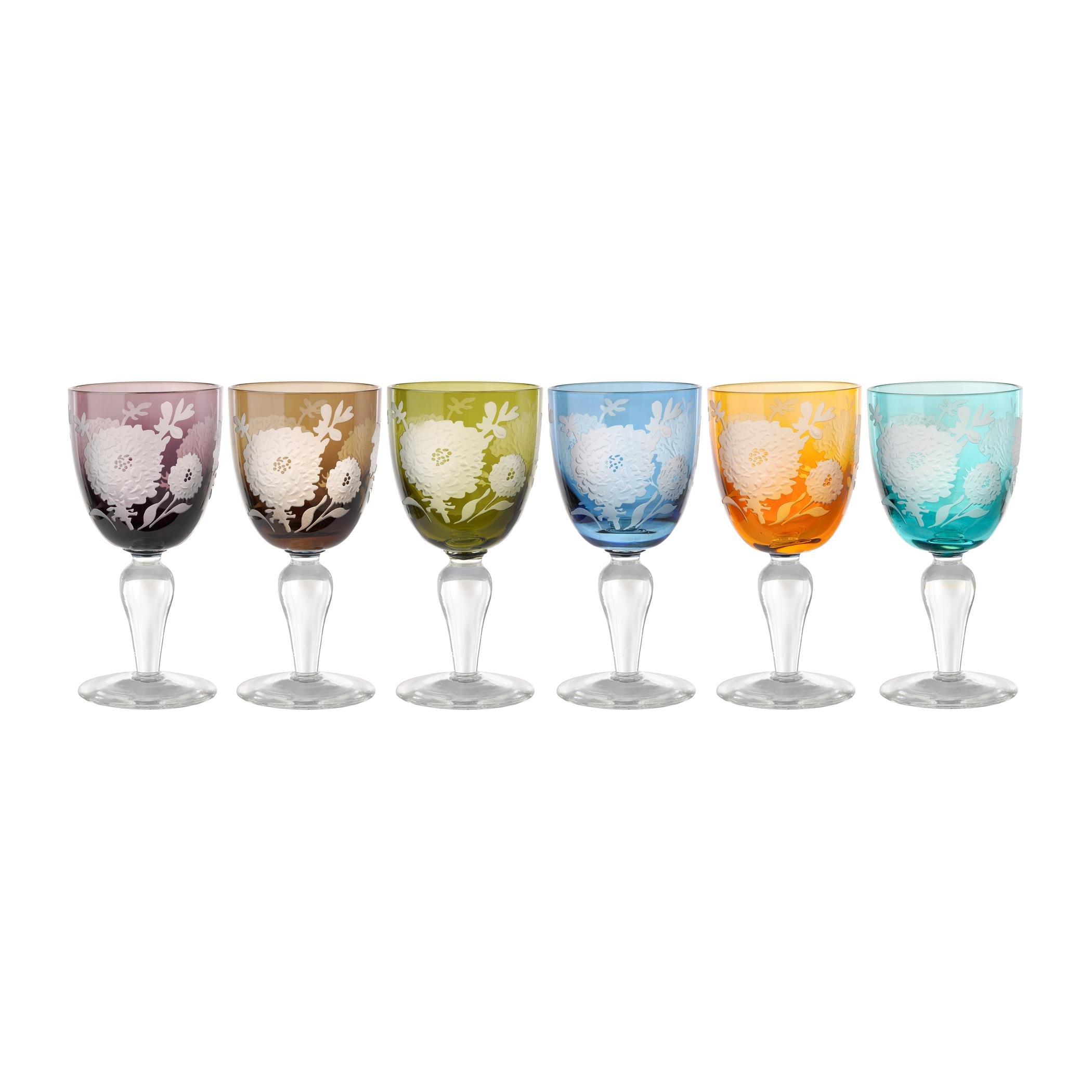 Multi - Pols Potten - PolsPotten Peony Multicolour Wine Glasses - Set of 6 - 1