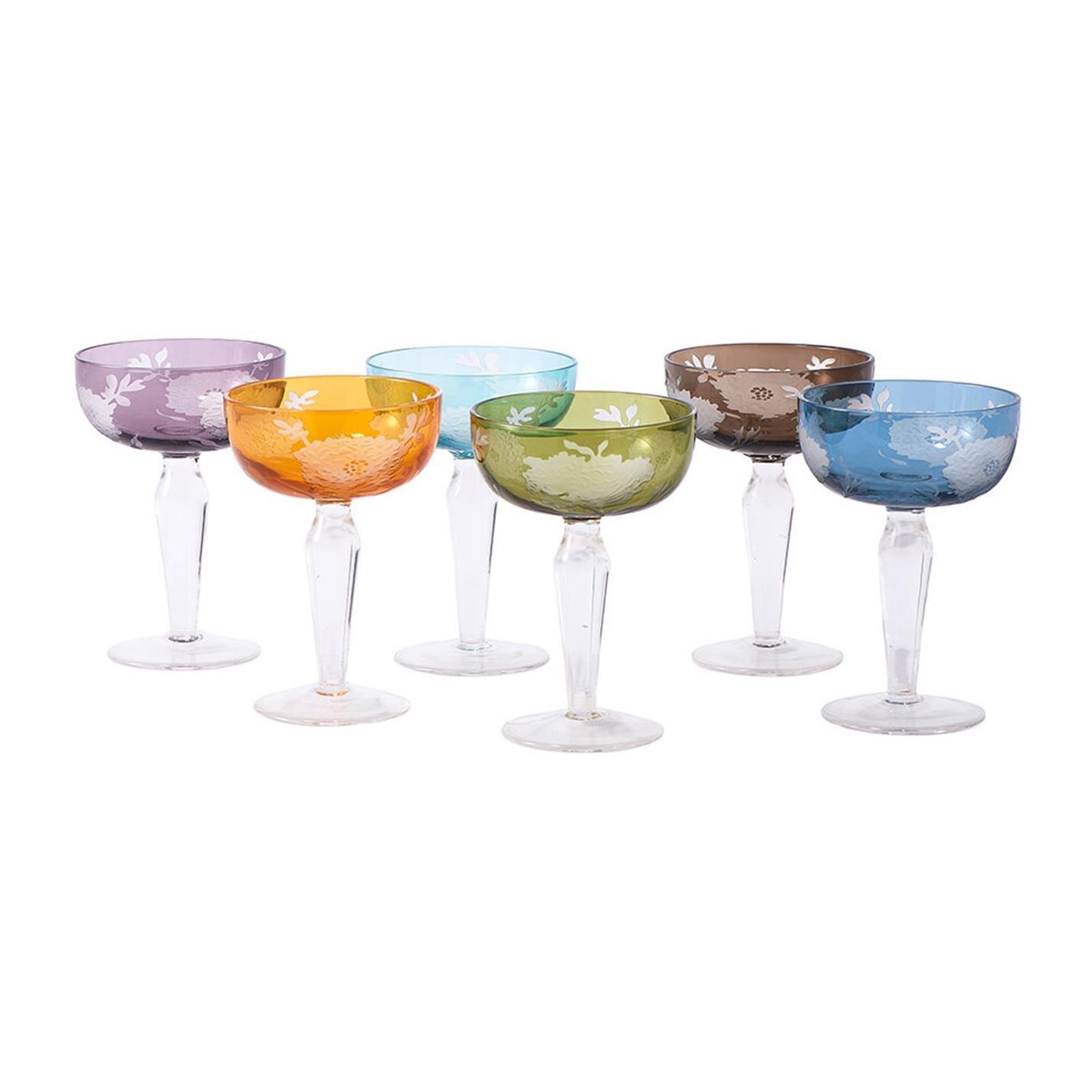 Pols Potten PolsPotten Peony Multicolour Coupe Glasses - Size Set of 6