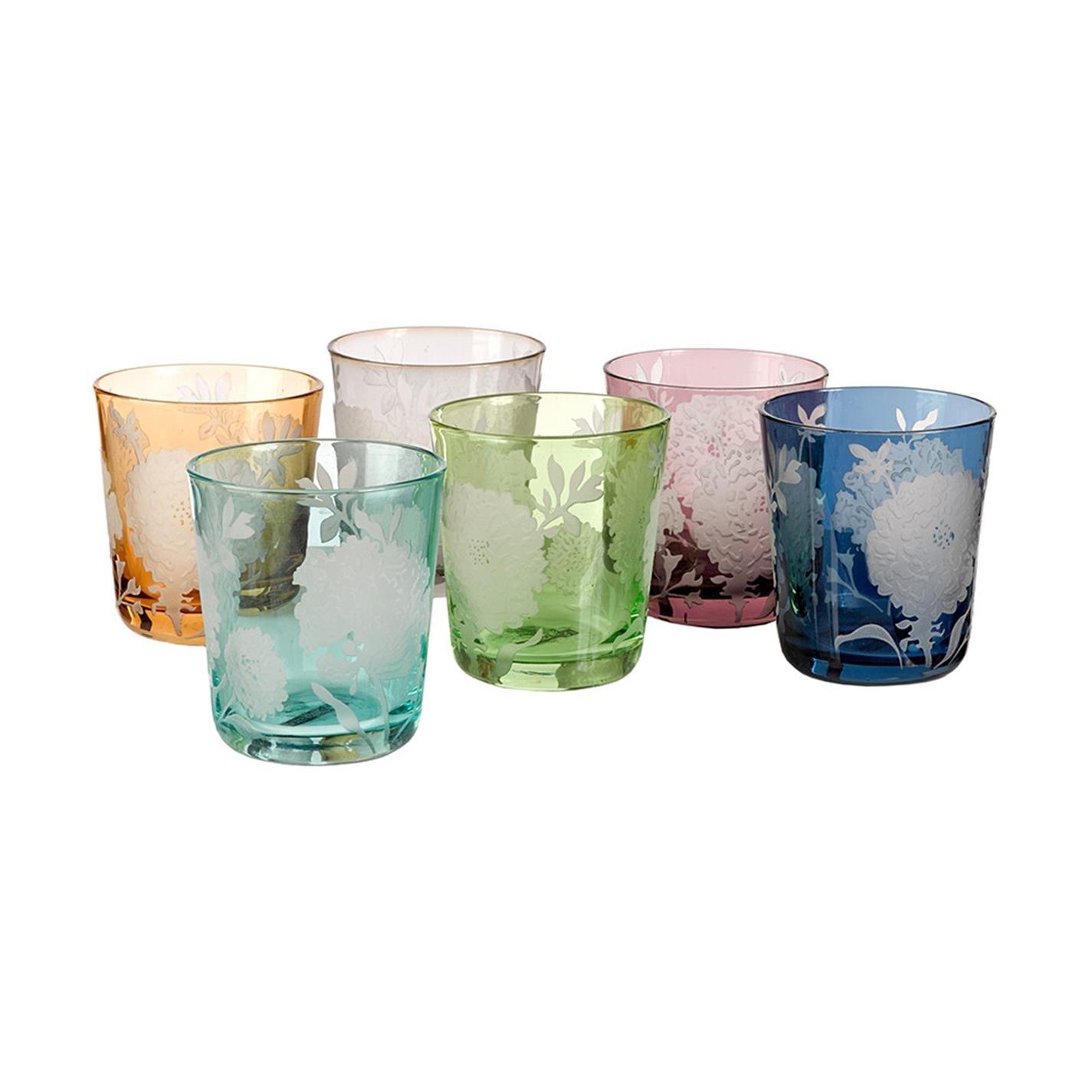 Multicoloured - Pols Potten - PolsPotten Peony Glass Tumblers - Set of 6 - 1
