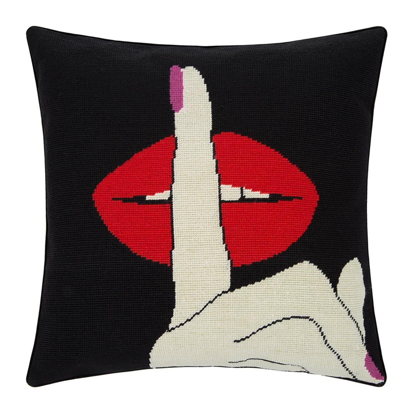 Jonathan Adler JonathanAdler Needlepoint Cushion - 45x45cm - Lips Hush - Size 45x45cm