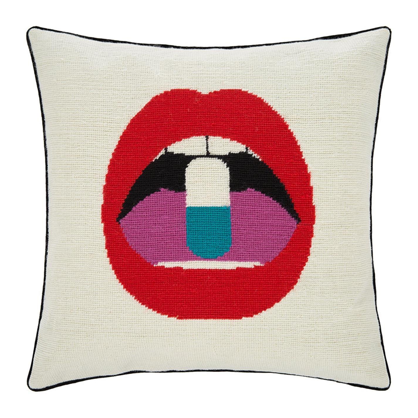 Lips Full - Jonathan Adler - JonathanAdler Needlepoint Cushion - 45x45cm - 1