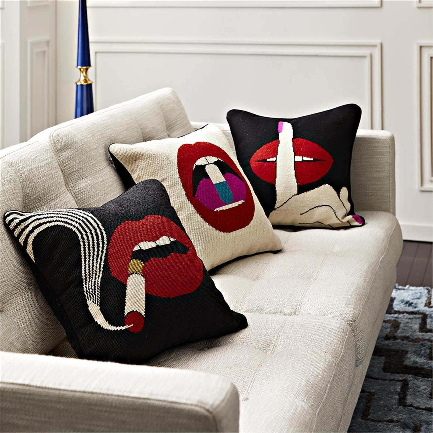 Lips Full - Jonathan Adler - JonathanAdler Needlepoint Cushion - 45x45cm - 4