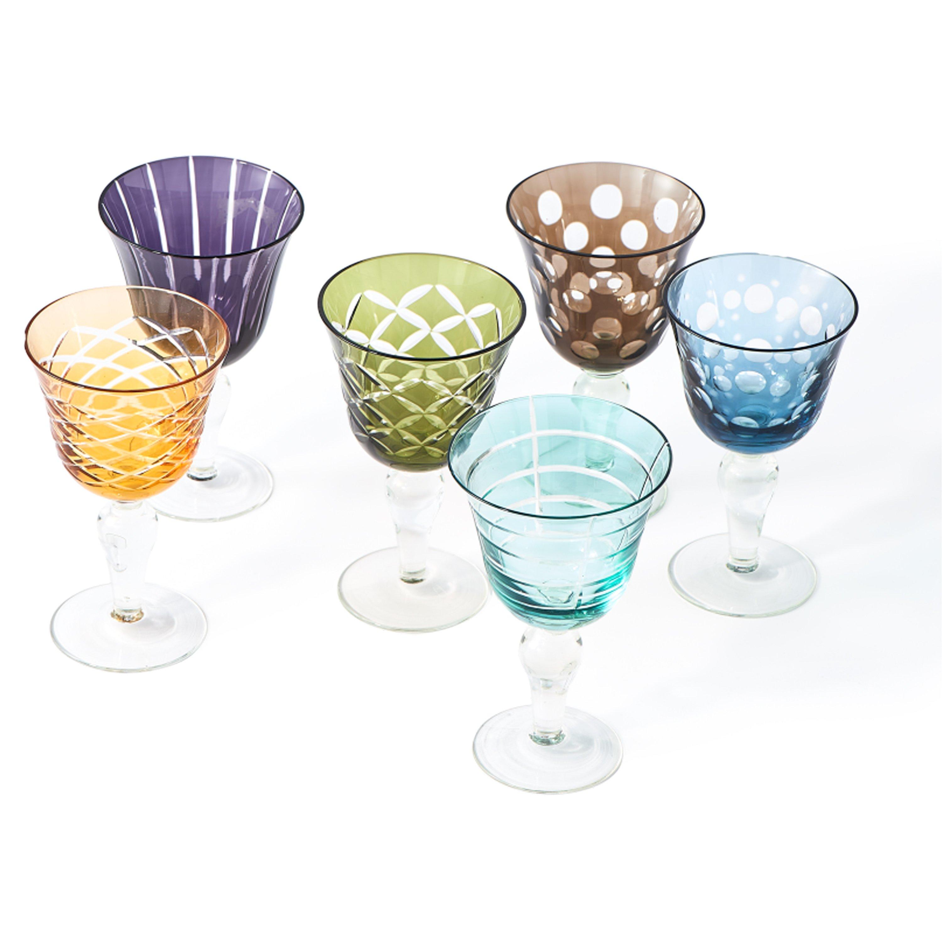 Multicoloured - Pols Potten - PolsPotten Mixed Cuttings Wine Glasses - Set of 6 - 1