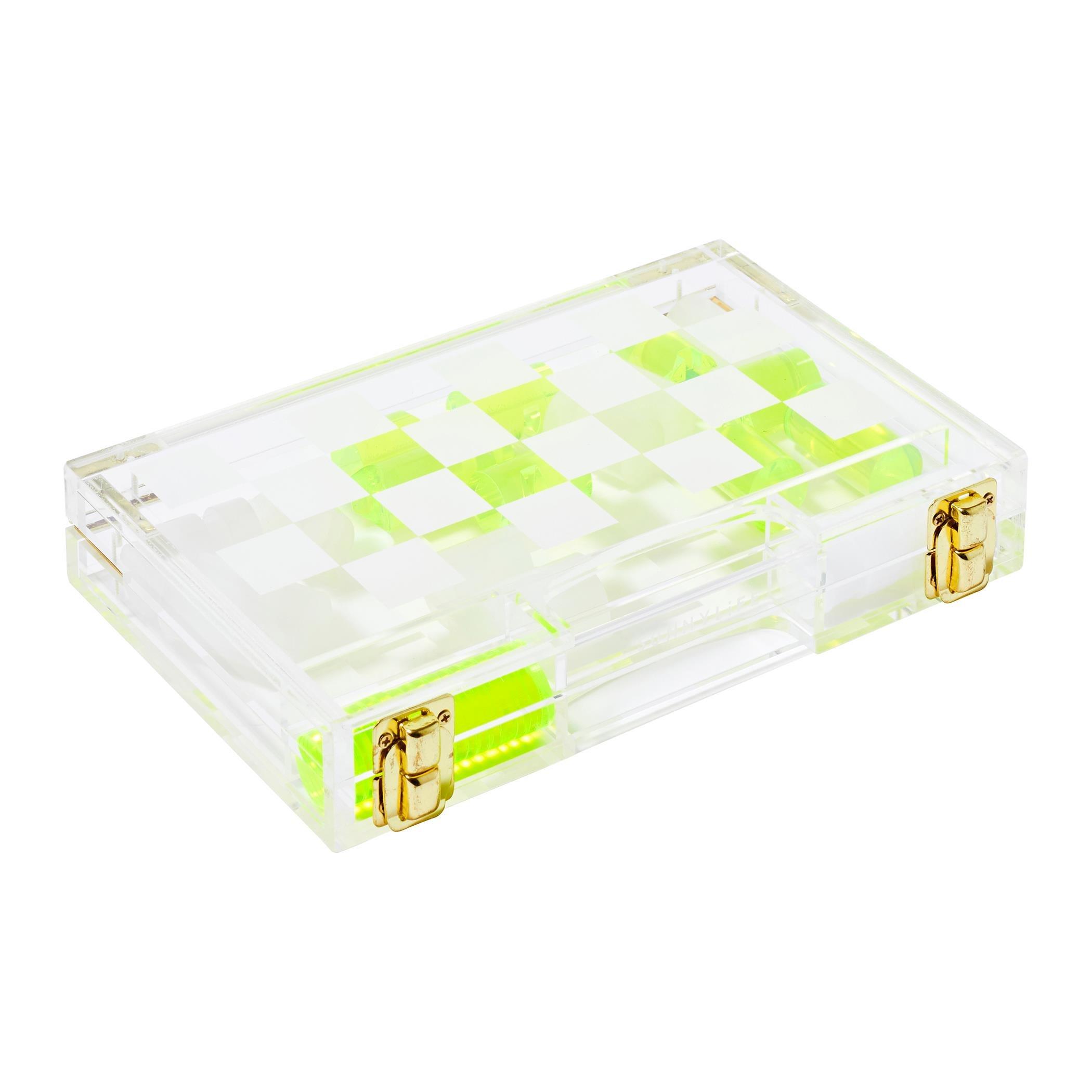 Green/White - Sunnylife - Limited Edition Mini Lucite Chess and Checkers - 2