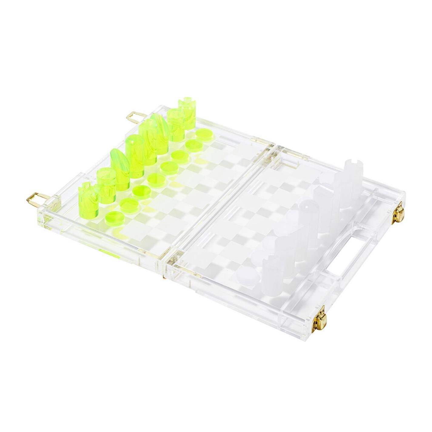 Green/White - Sunnylife - Limited Edition Mini Lucite Chess and Checkers - 3