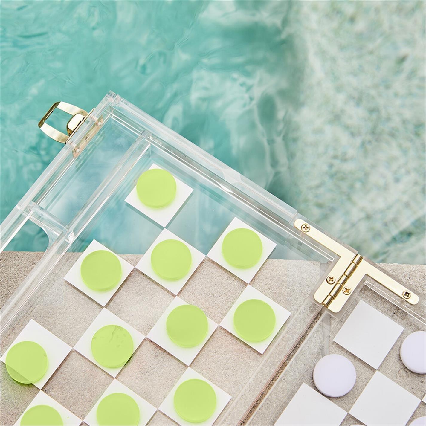 Green/White - Sunnylife - Limited Edition Mini Lucite Chess and Checkers - 6