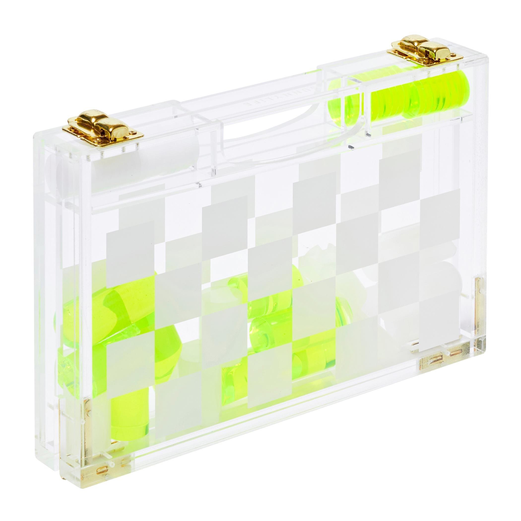 Green/White - Sunnylife - Limited Edition Mini Lucite Chess and Checkers - 7