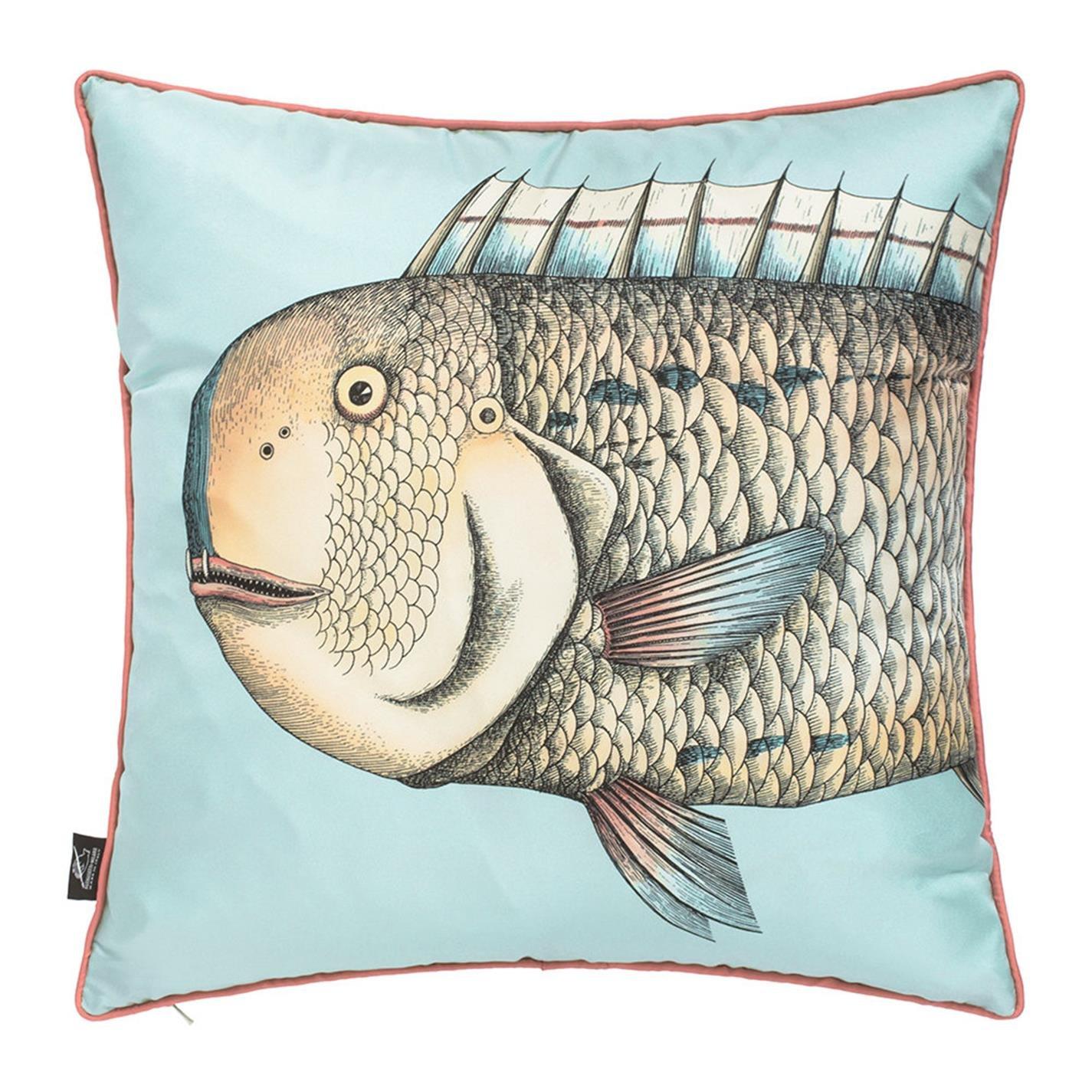 Blue - Fornasetti - Grande Pesce Silk Reversible Cushion - Set of Two - 1