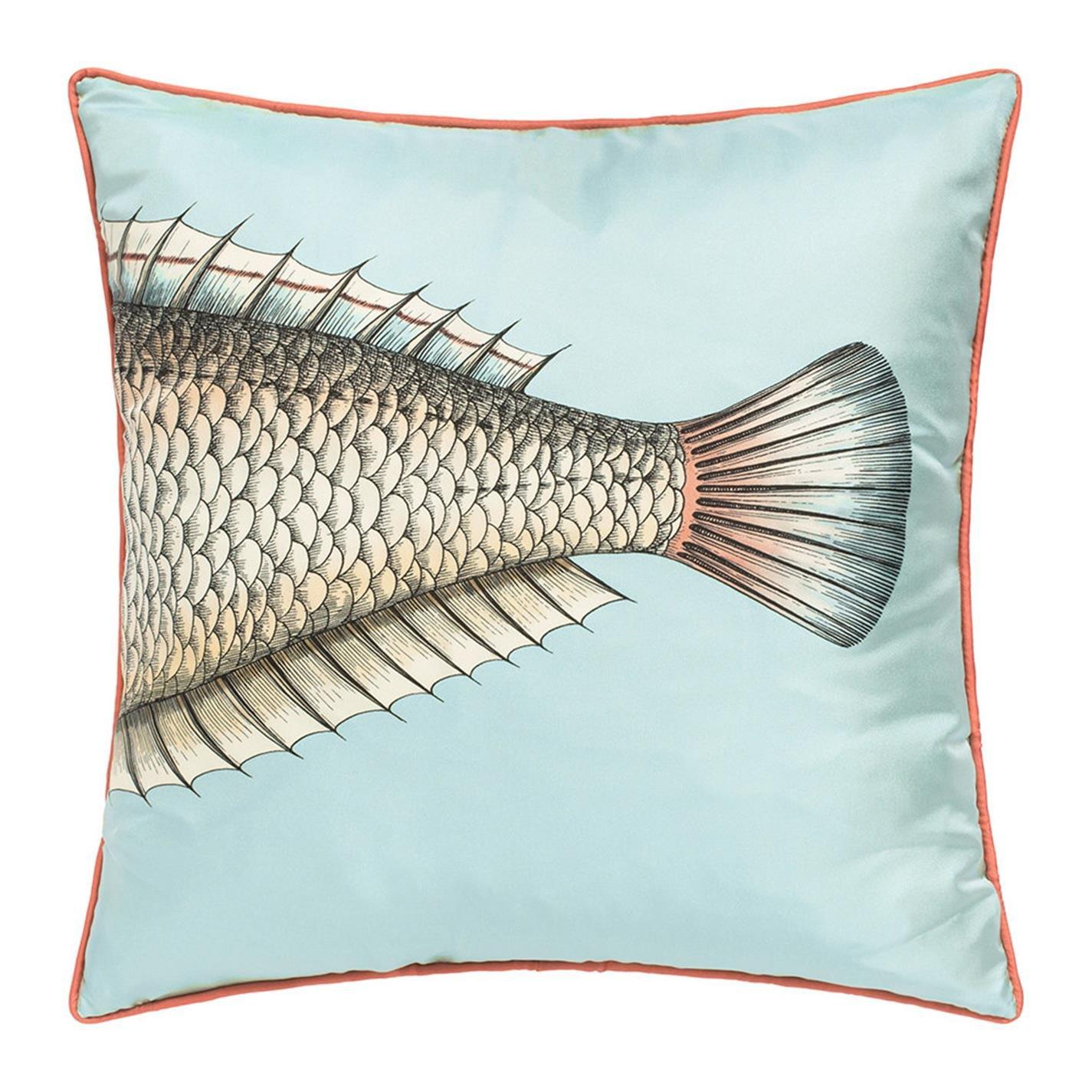 Blue - Fornasetti - Grande Pesce Silk Reversible Cushion - Set of Two - 3