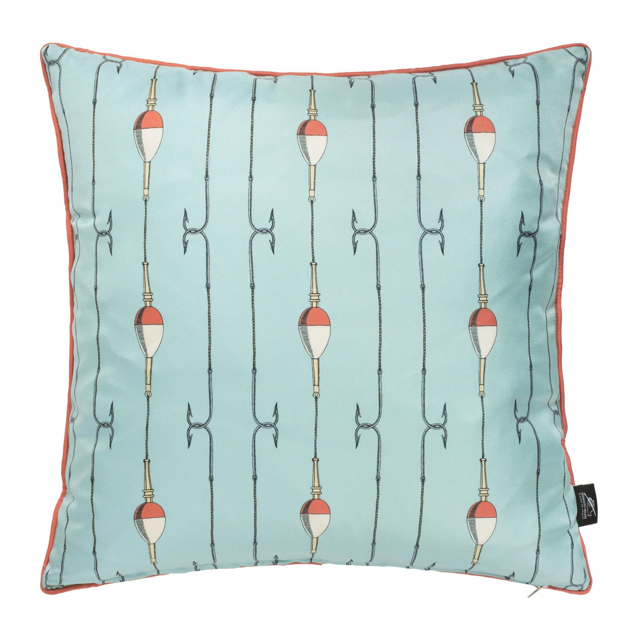 Blue - Fornasetti - Grande Pesce Silk Reversible Cushion - Set of Two - 4