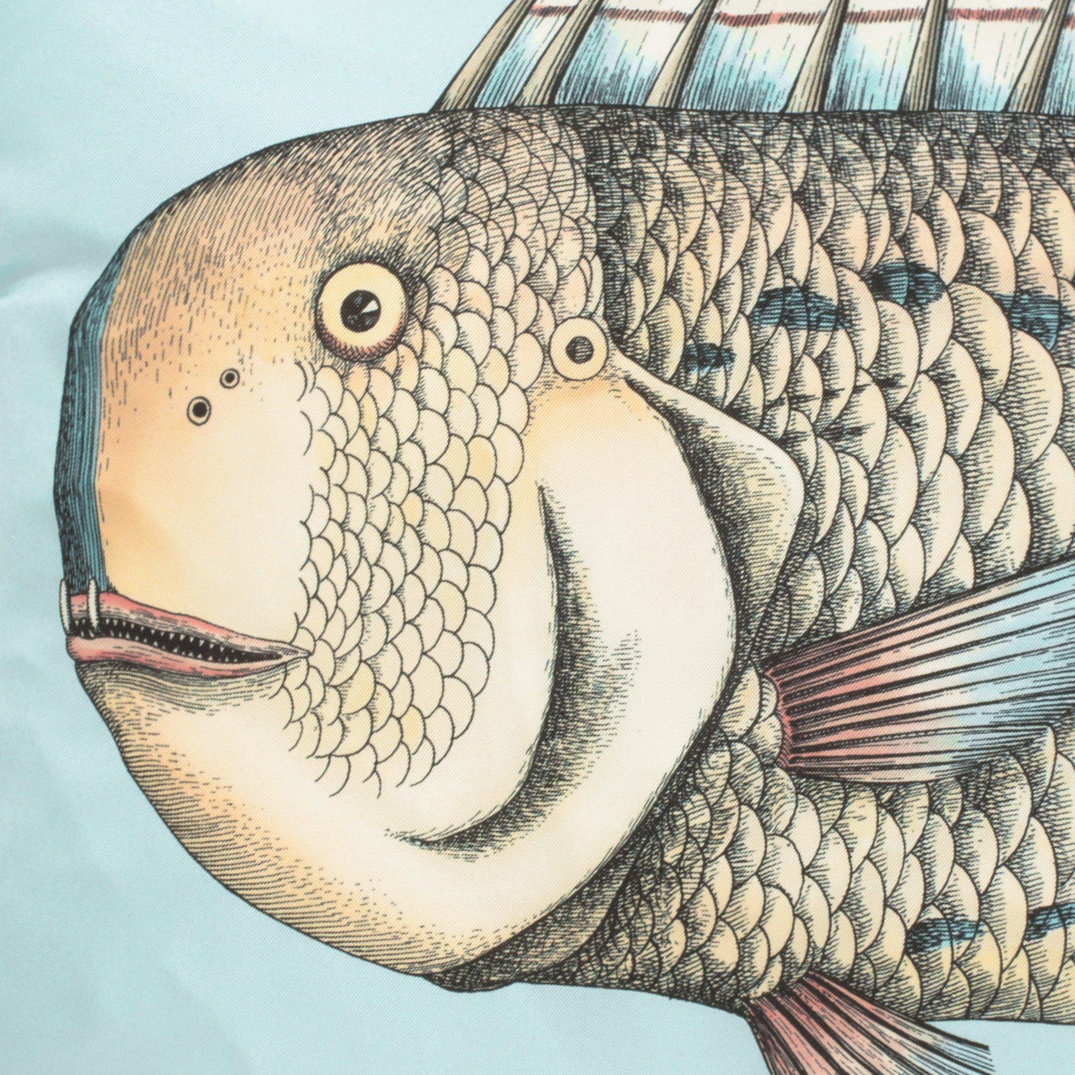 Blue - Fornasetti - Grande Pesce Silk Reversible Cushion - Set of Two - 5