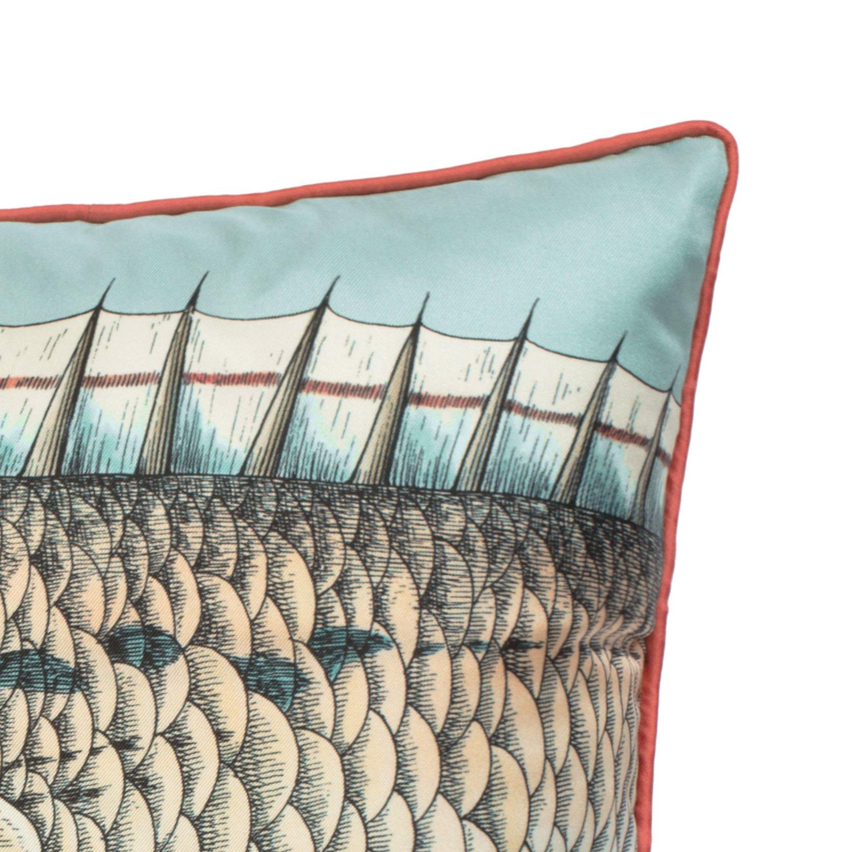 Blue - Fornasetti - Grande Pesce Silk Reversible Cushion - Set of Two - 7