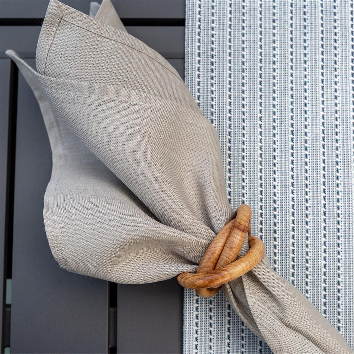 Beige - Retreat - Entwined Wooden Hoop Napkin Rings - Set of 4 - 11