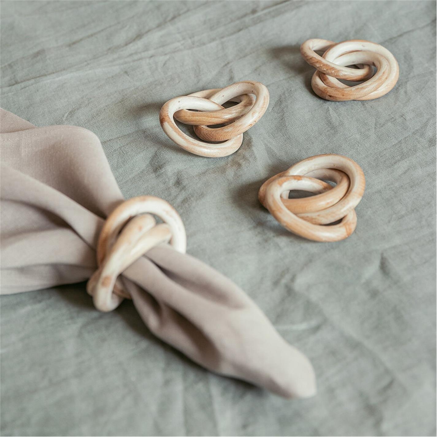 Beige - Retreat - Entwined Wooden Hoop Napkin Rings - Set of 4 - 8