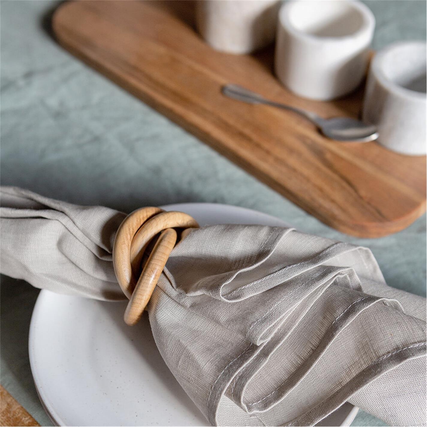 Beige - Retreat - Entwined Wooden Hoop Napkin Rings - Set of 4 - 9
