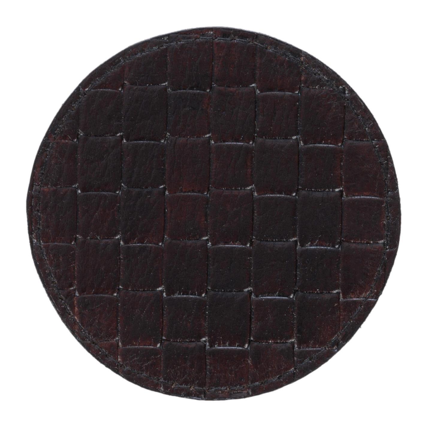 Brown - Luxe - Chocolate Weave Leather Coasters - Round - Set of 6 - 2