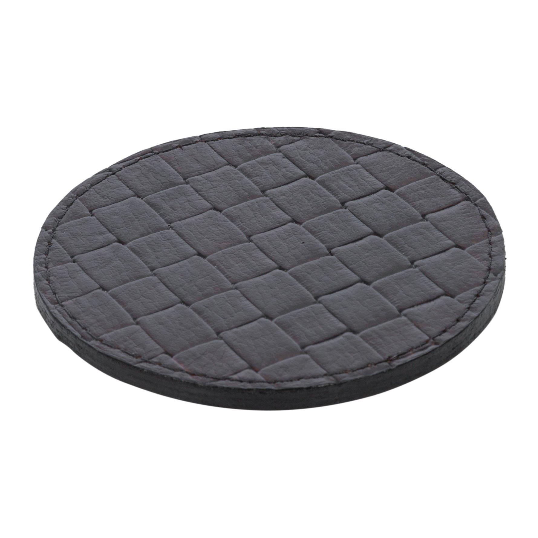 Brown - Luxe - Chocolate Weave Leather Coasters - Round - Set of 6 - 5