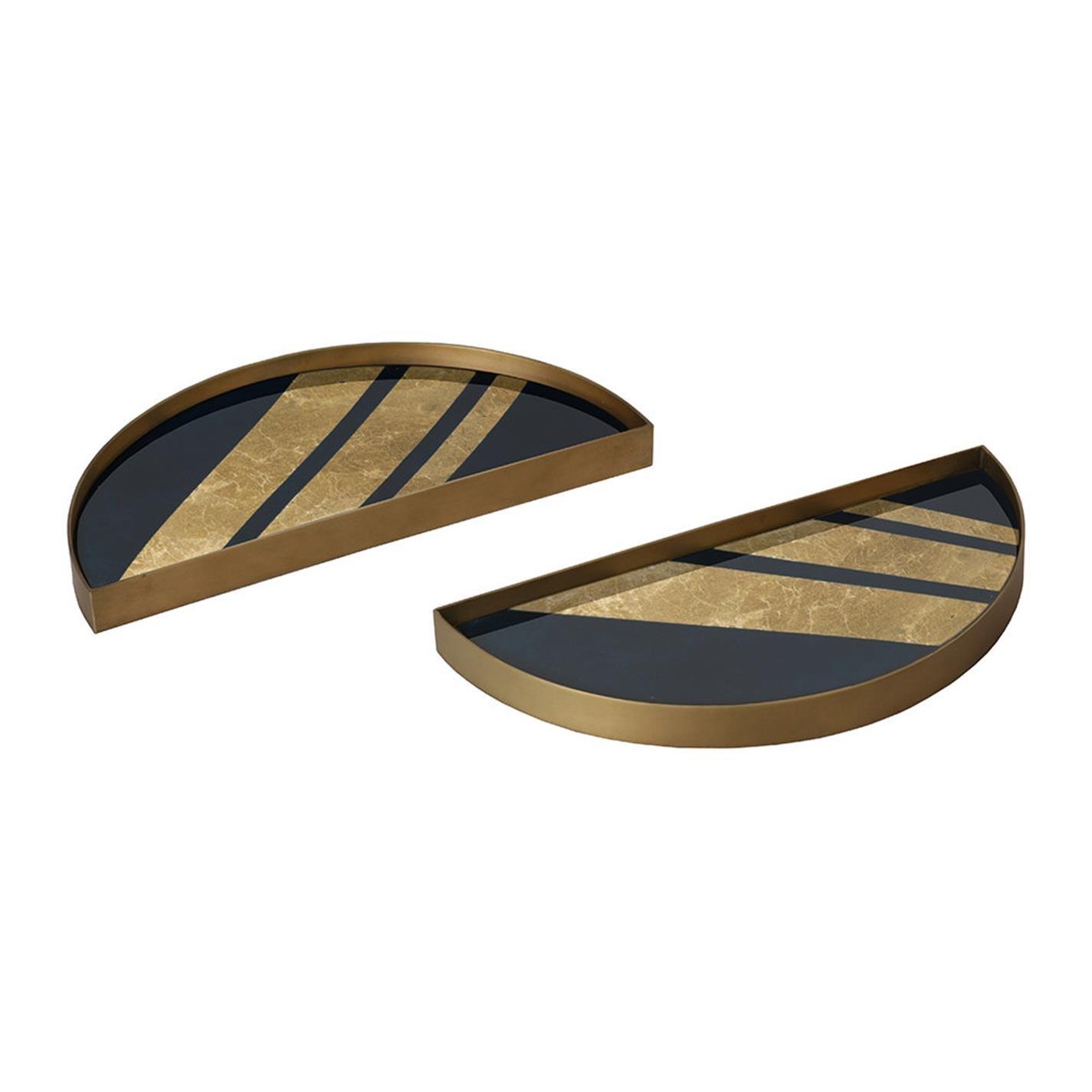 Gold - Ethnicraft - Chevron Mini Half Moon Glass Tray - Set of Two - 2