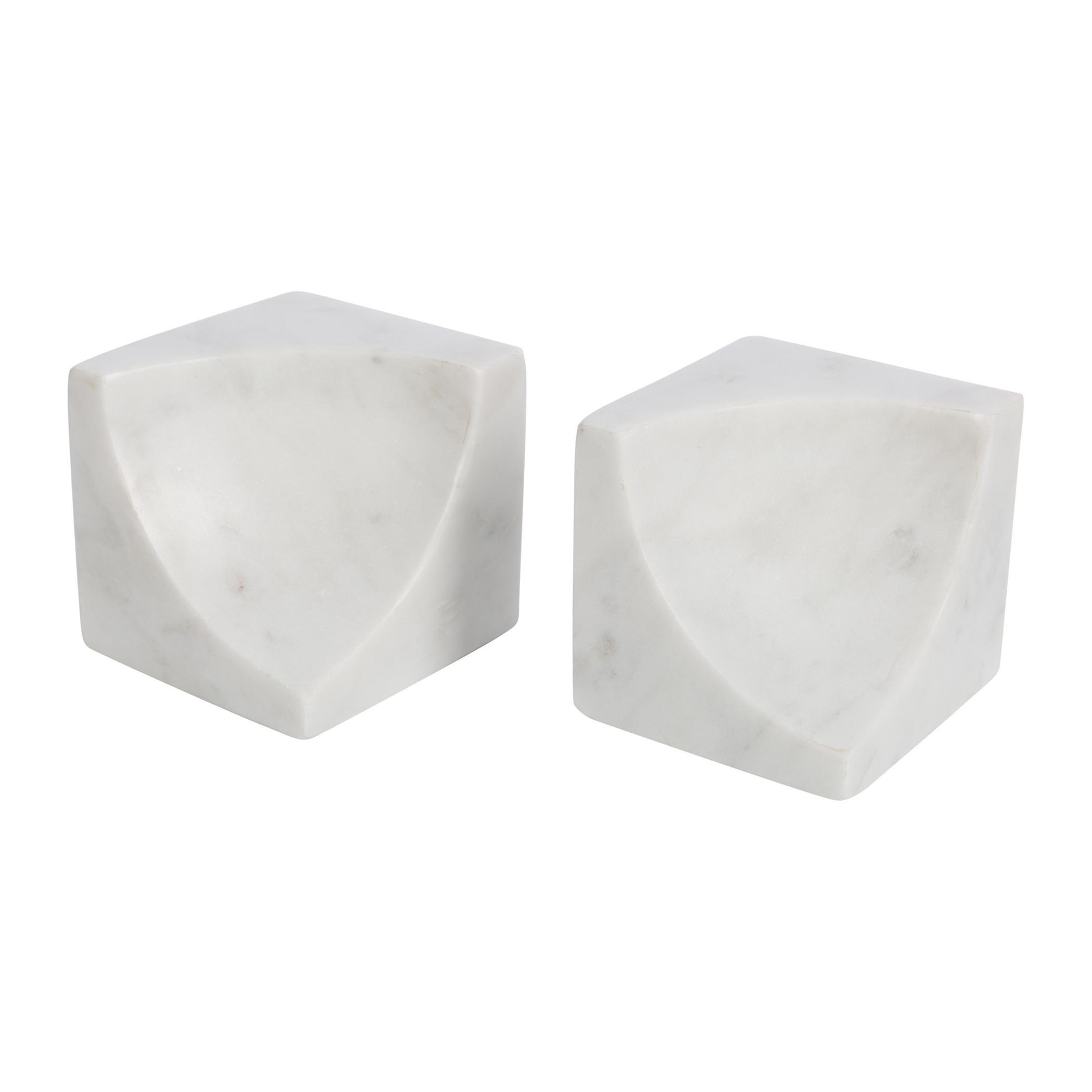 White - Luxe - Carved Marble Bookends - Set of 2 - 1