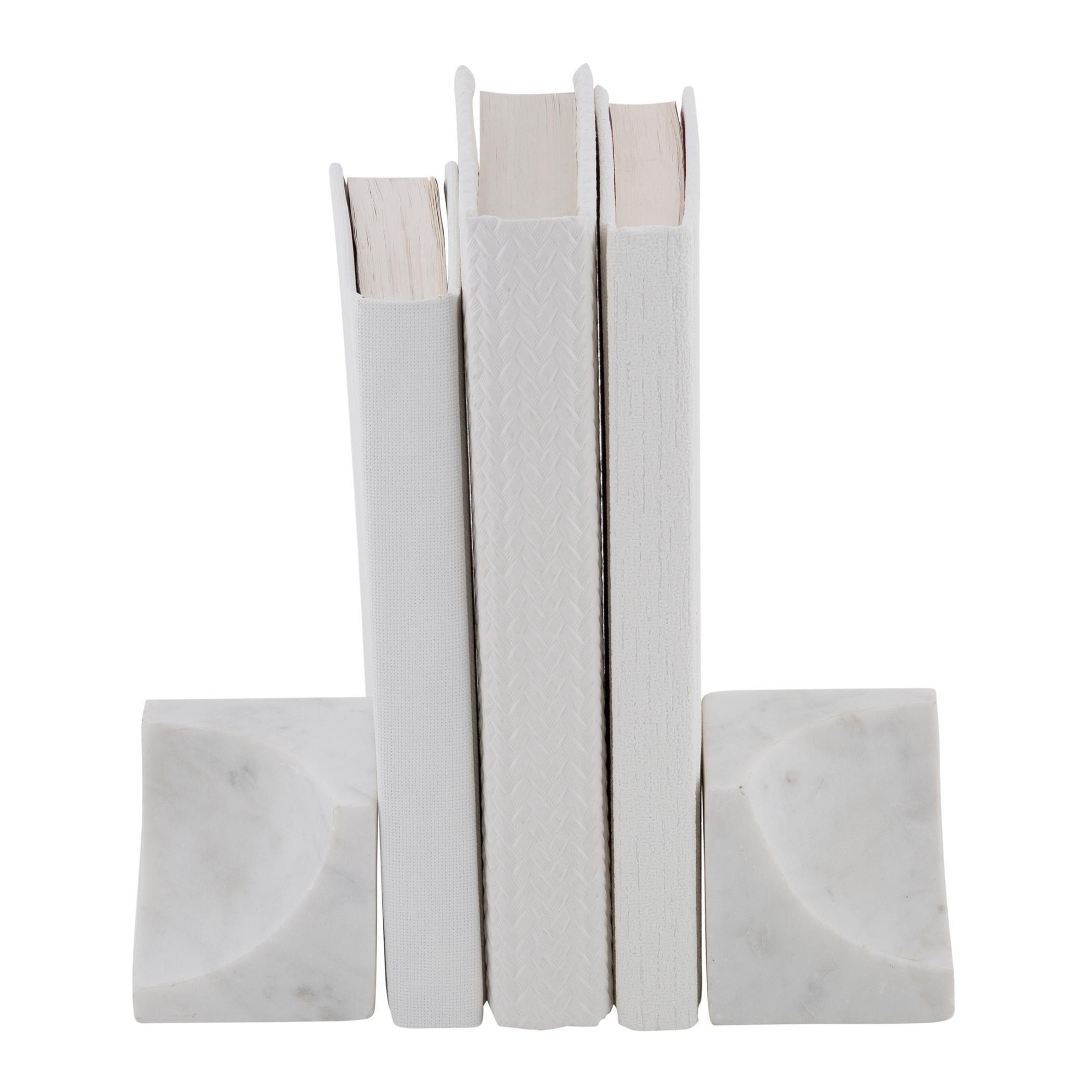 White - Luxe - Carved Marble Bookends - Set of 2 - 9