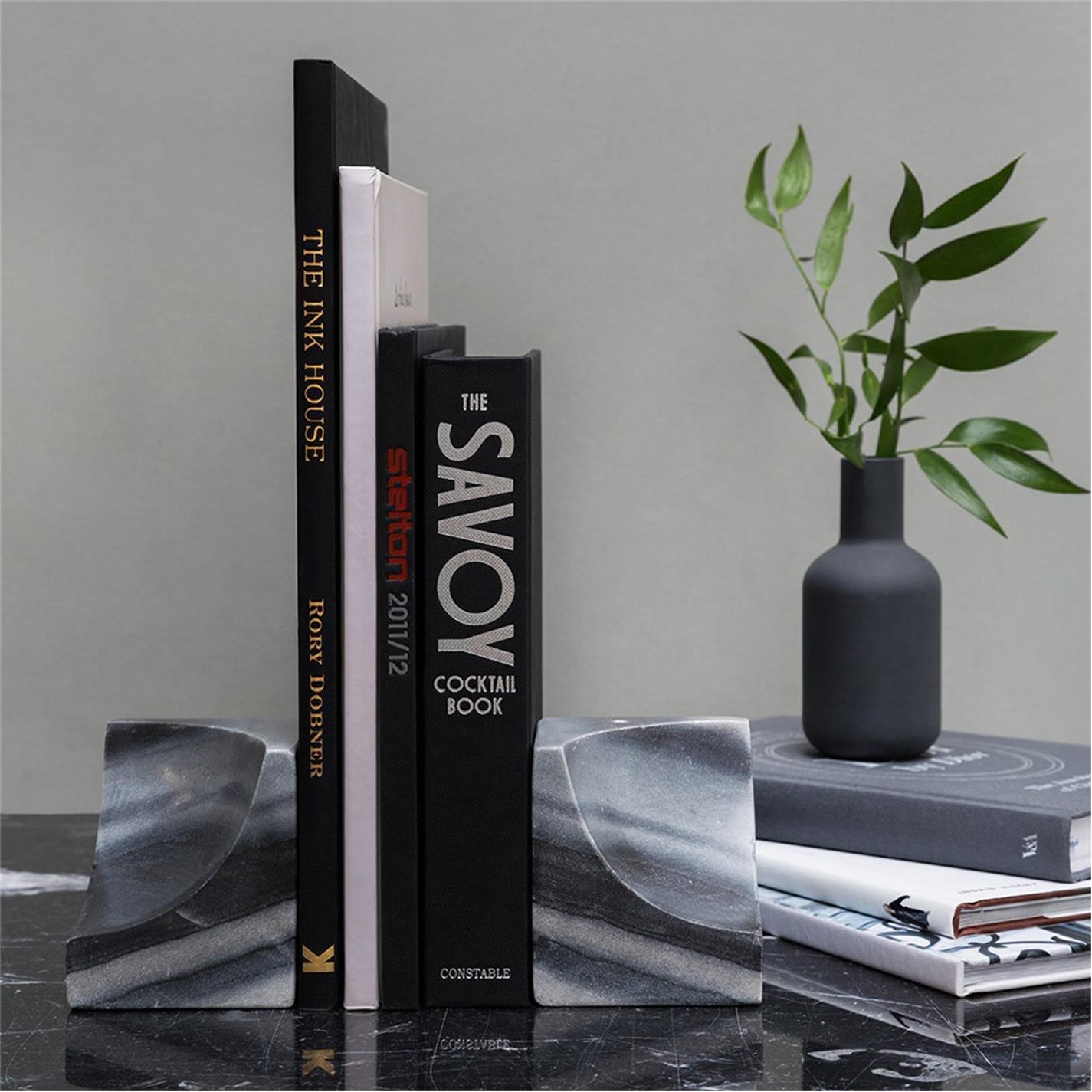 Black - Luxe - Carved Marble Bookends - Set of 2 - 3